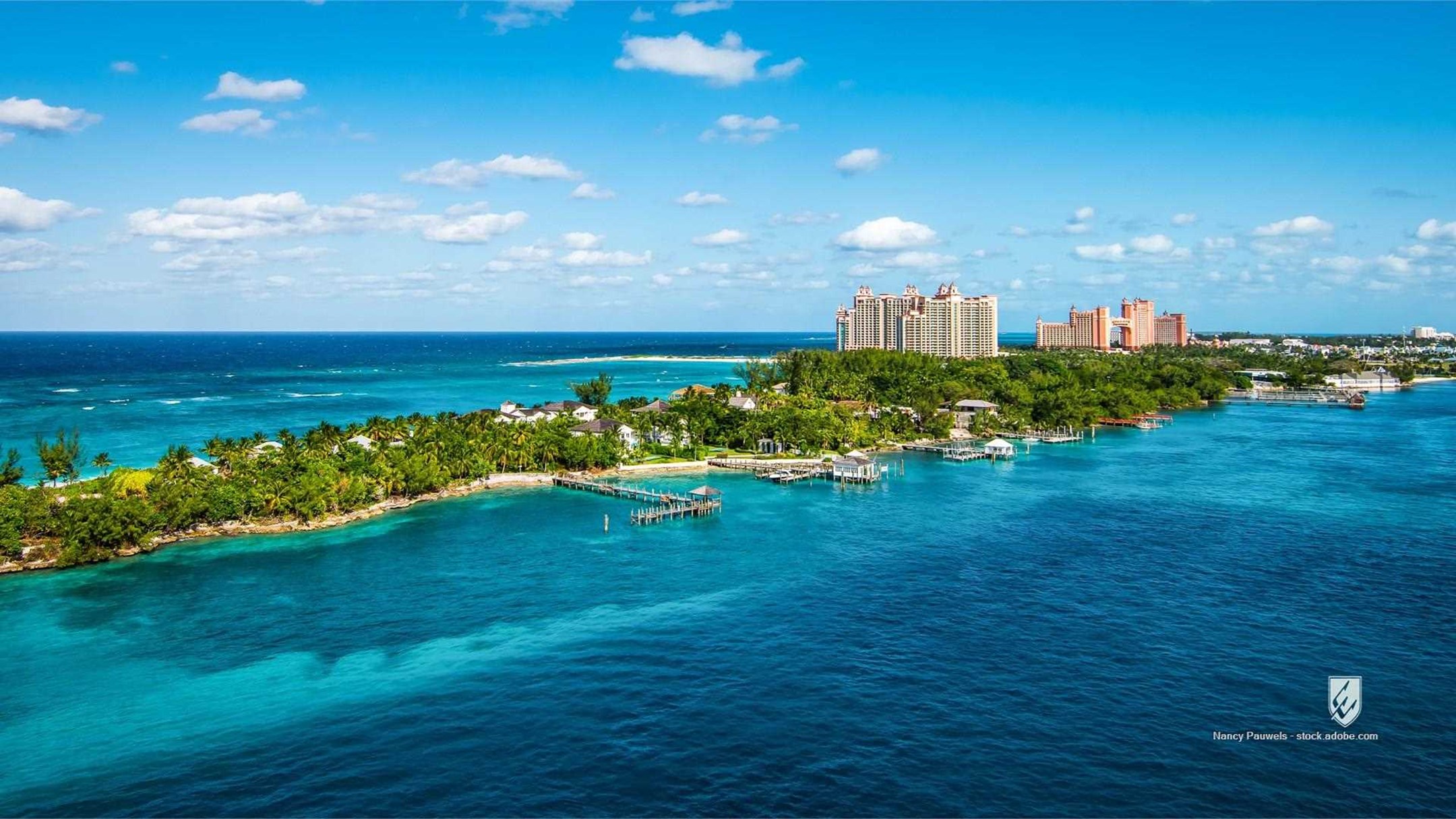 nassau bahamas paradise island panoramic landscape caribbean vibrant wide image view port sky panorama clouds blue