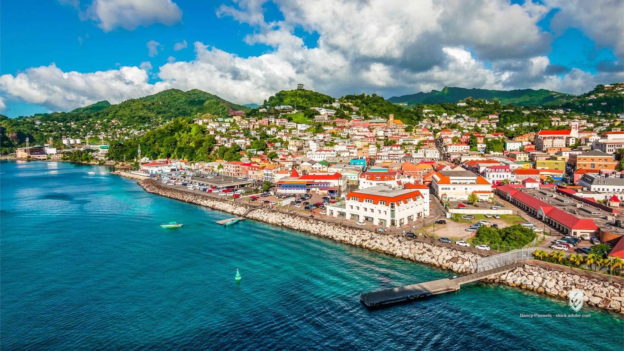 grenada landscape george georges caribbean st west indies saint town waterfront water cruise aerial panoramic destinatio