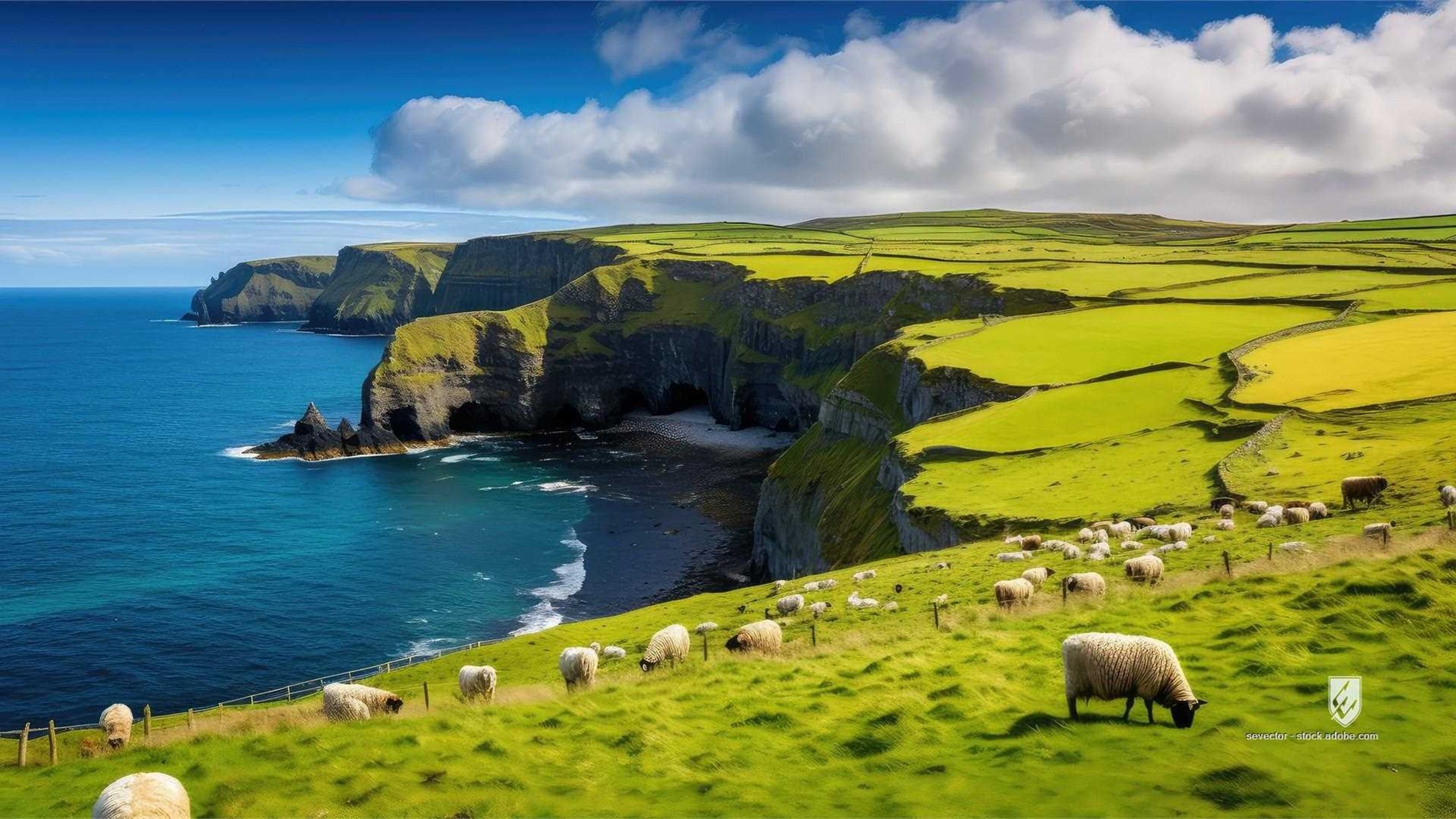 coastline irish coastal countryside illustration travel landscape sea ocean coast scenic ireland nature beautiful seasca