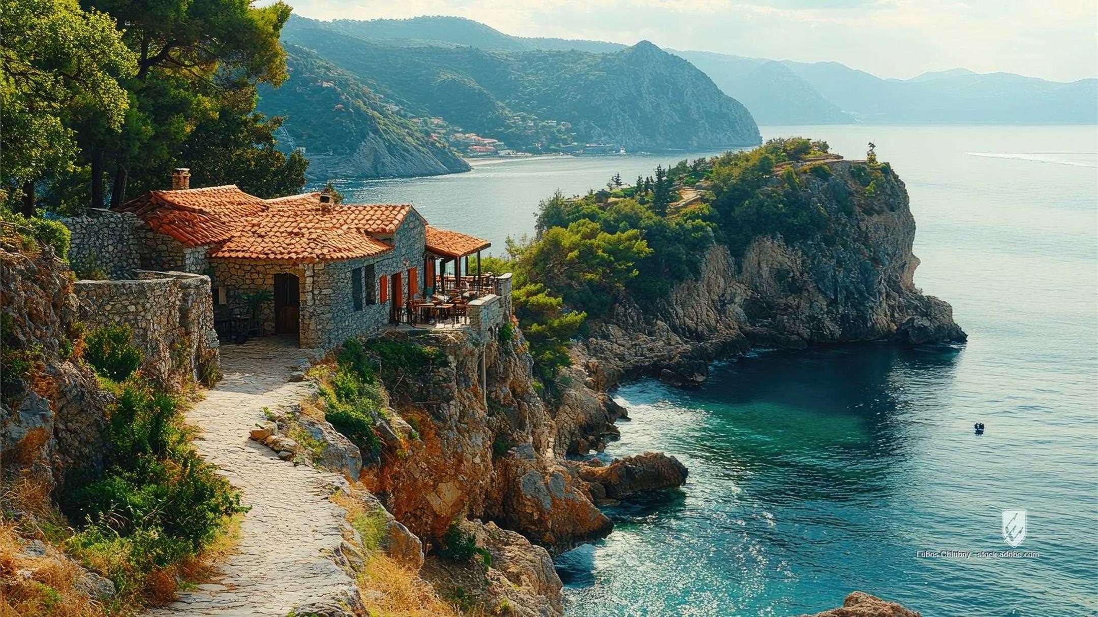 montenegro adriatic sea restaurant cliff ocean view stone building coast landscape seascape scenic picturesque travel