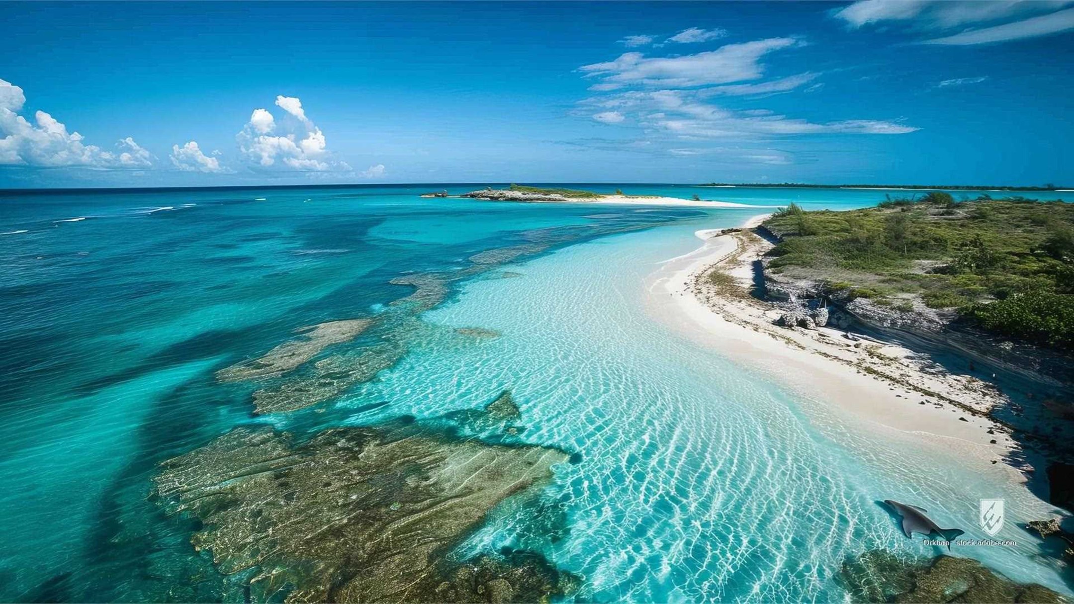 island abaco harbour cay green ocean aerial beach view sea overhead water munjack caribbean blue travel tree tropical ho
