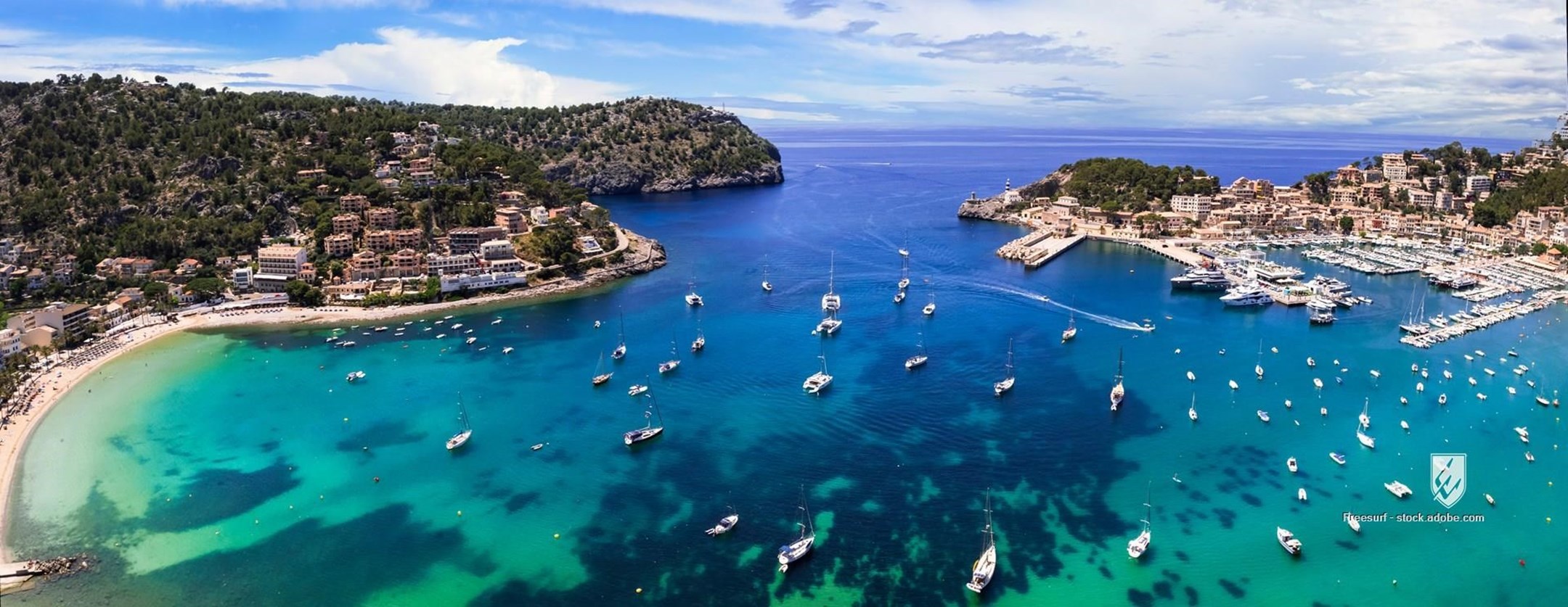 mallorca island maiorca port soller spain port de soller aerial soller travel tourism sea majorca lighthouse holidays