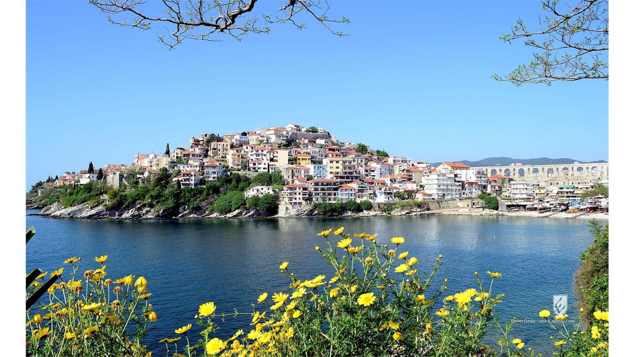 kavala travel view macedonia citadel touristic east greek area architecture tourism mediterranean sea vacation aqua