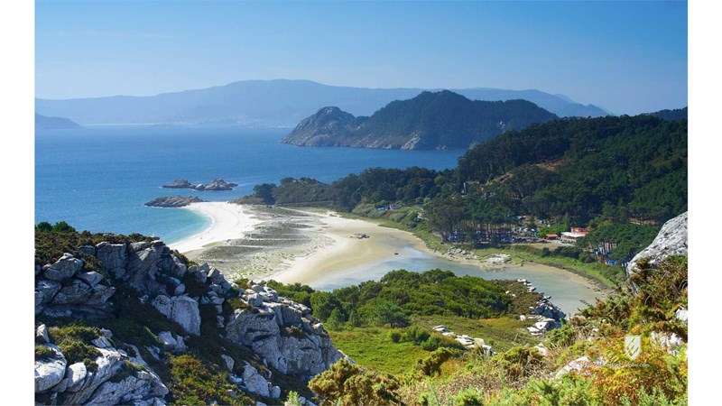 cies beach park nature island water blue islands galicia sea spain natural pontevedra green tourism vegetation atlantic