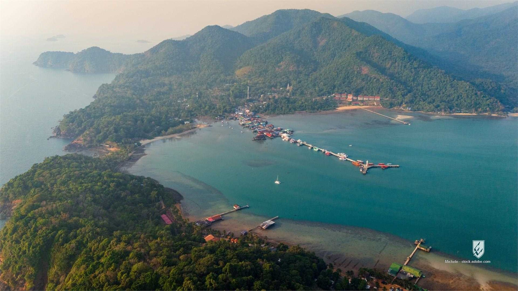thailand aerial koh chang islands drone sea thai landscape jungle forest mountains ko chang green beach tropical hills