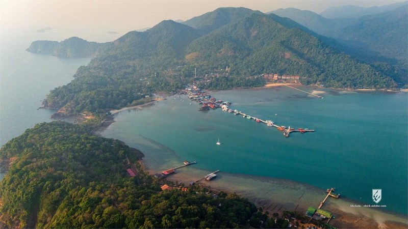 thailand aerial koh chang islands drone sea thai landscape jungle forest mountains ko chang green beach tropical hills