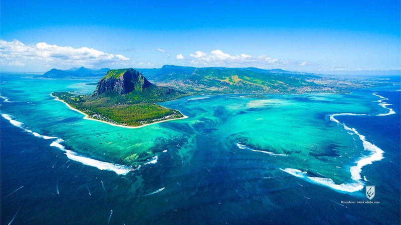 aerial brabant cloudy cloud coast coral day destination famous heritage hill indian ocean island lagoon landscape le mor