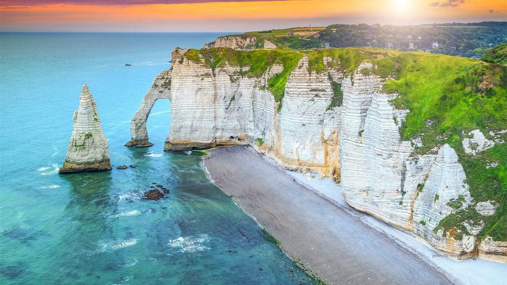 aerial arch Atlantic attraction bay beach Bretagne Brittany chalk cliff coast coastline destination Europe Etretat eveni