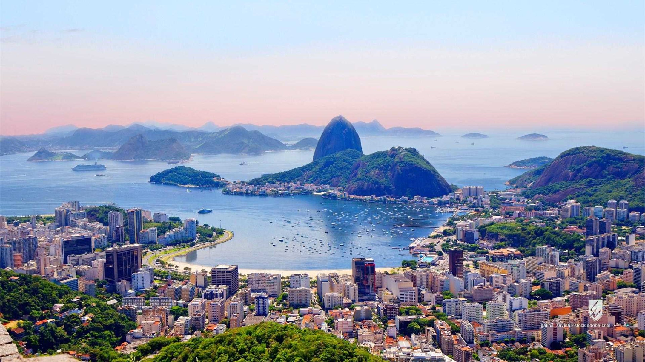 south america brazil rio de janeiro city top view mountain sugar head mountain landmark bay boat summit cityscape