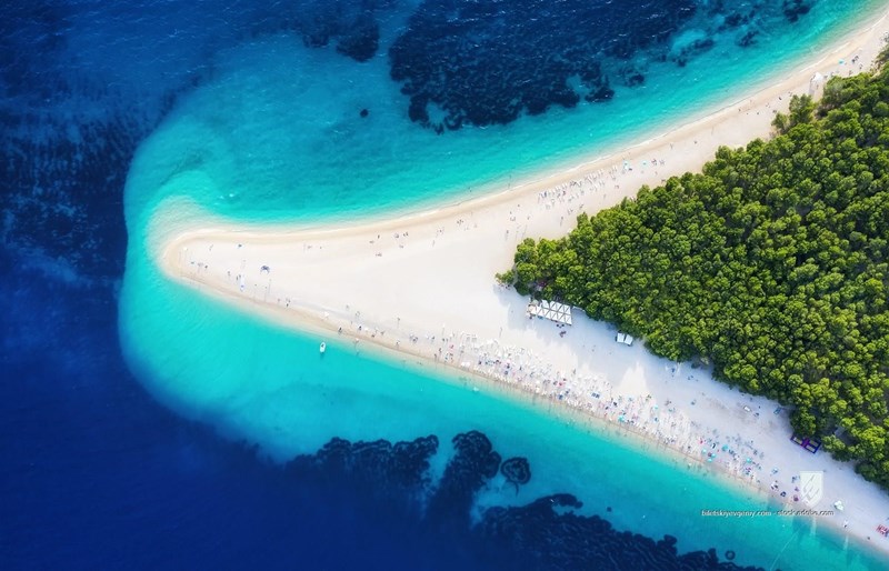aerial croatia bol zlatni brac rat beach island panorama panoramic adriatic mediterranean europe horn nature view bay