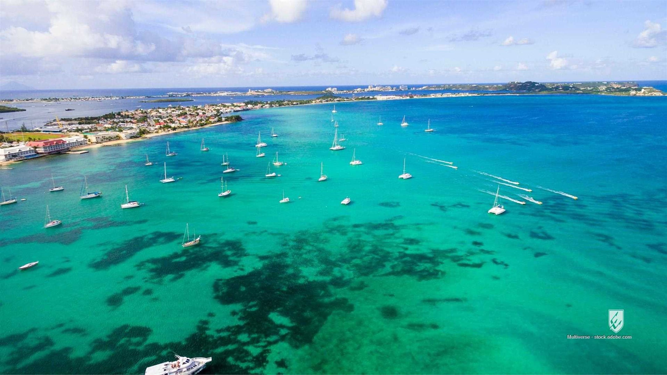 bay sunset antilles sint vacation mountains water pond great salt pond scene aerial view buildings salt pond ship dutch 