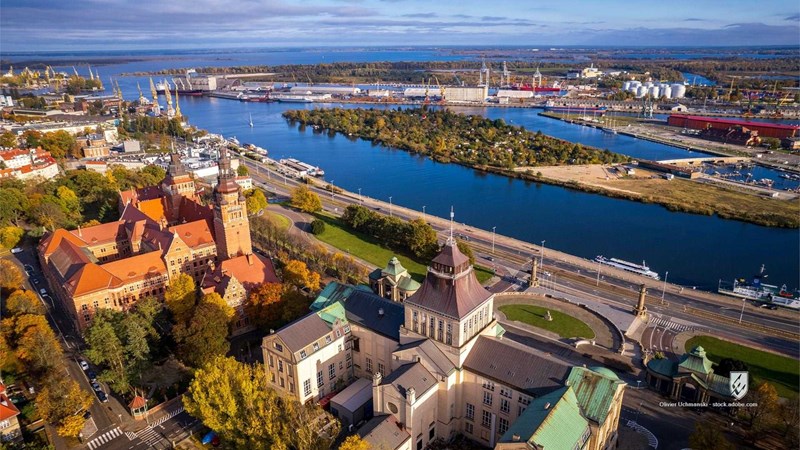 szczecin baltic sea panorama cityscape landscape odra river aerial view architecture bridge buildings cathedral