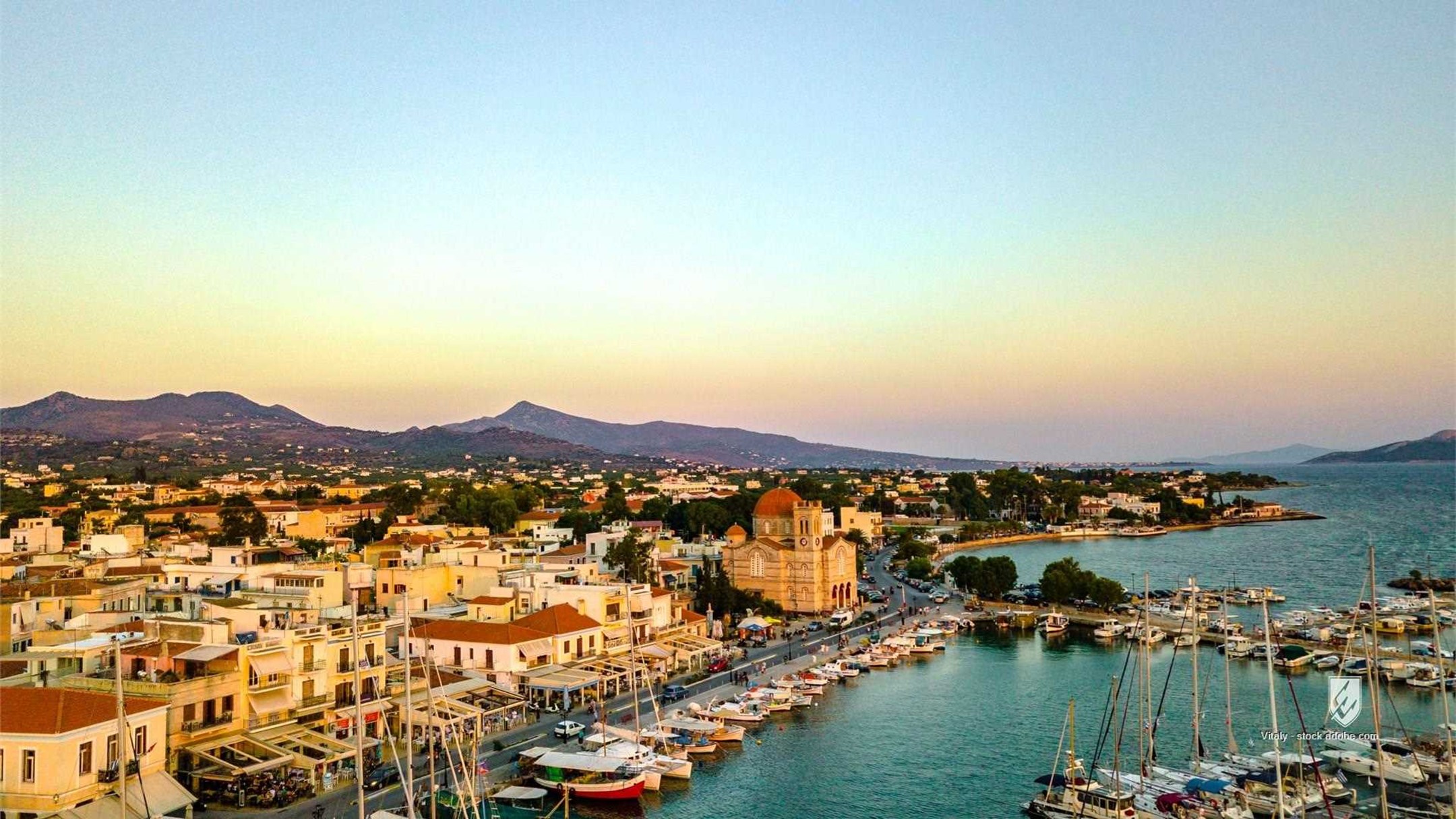 aegina europe greece greek gulf island mediterranean port saronic travel vacation architecture building church fishing