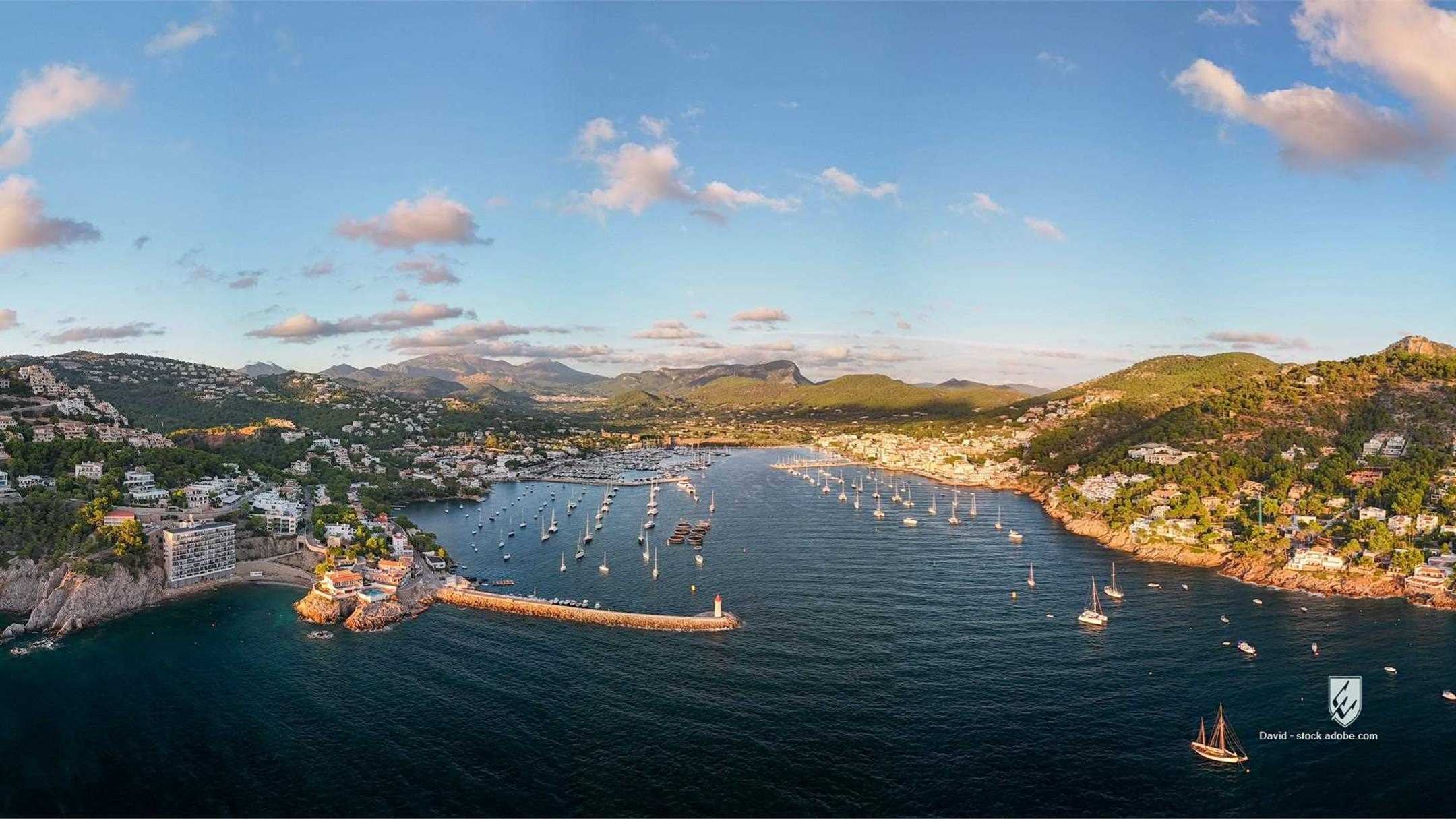 aerial aerial landscape aerial view andratx background balearic islands bay beach beautiful beauty blue boat city