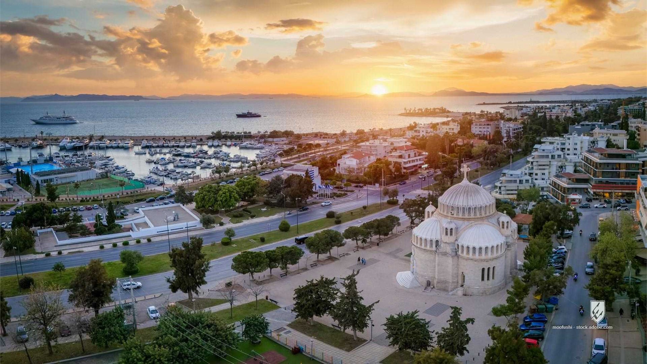 glyfada athens church district city sunset aerial landscape aegean architecture attica attraction beach beautiful buildi