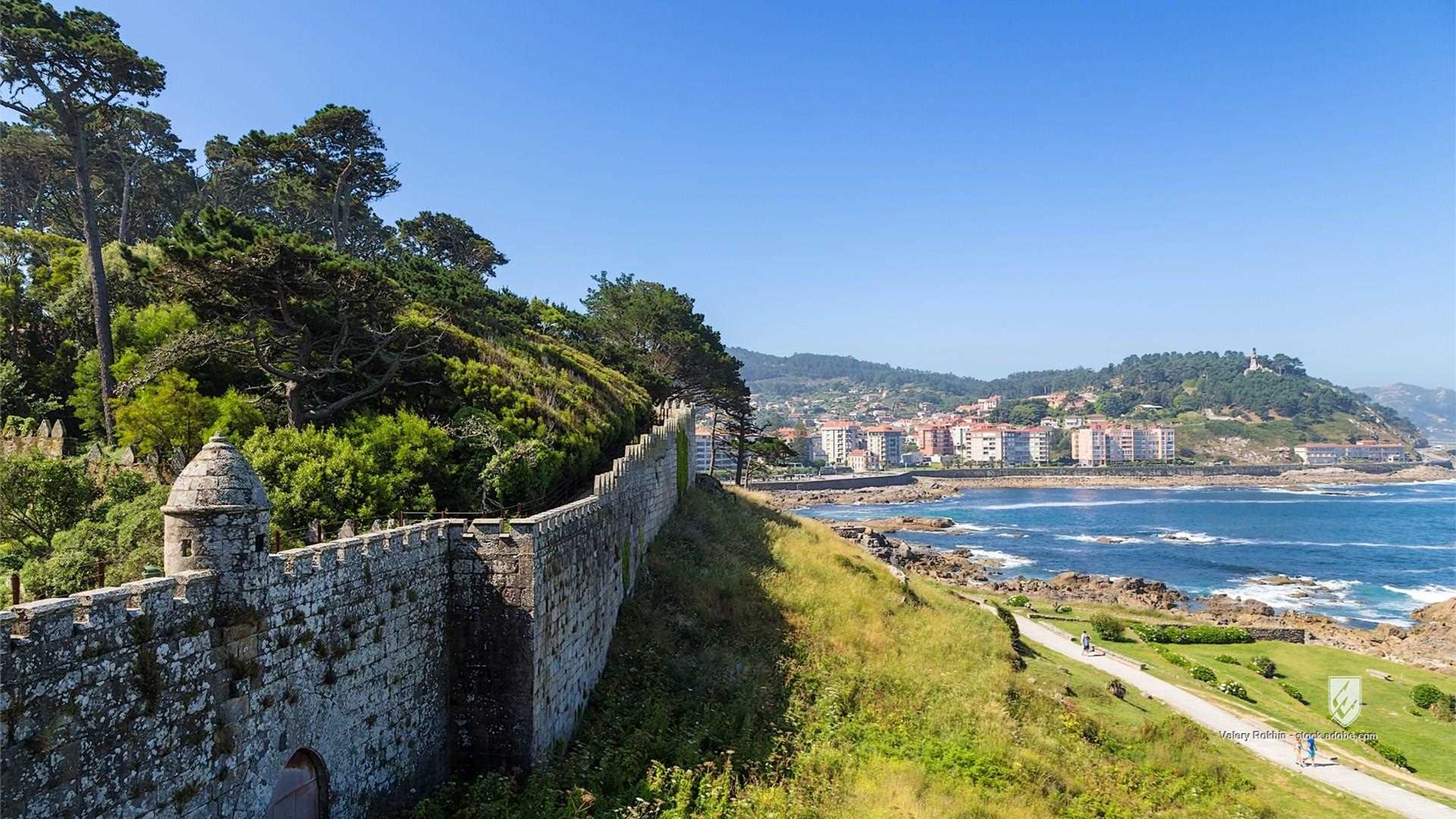 sea landscape coast sky castle summer travel beach water blue nature bay rock old coastline spain ocean tourism fortress