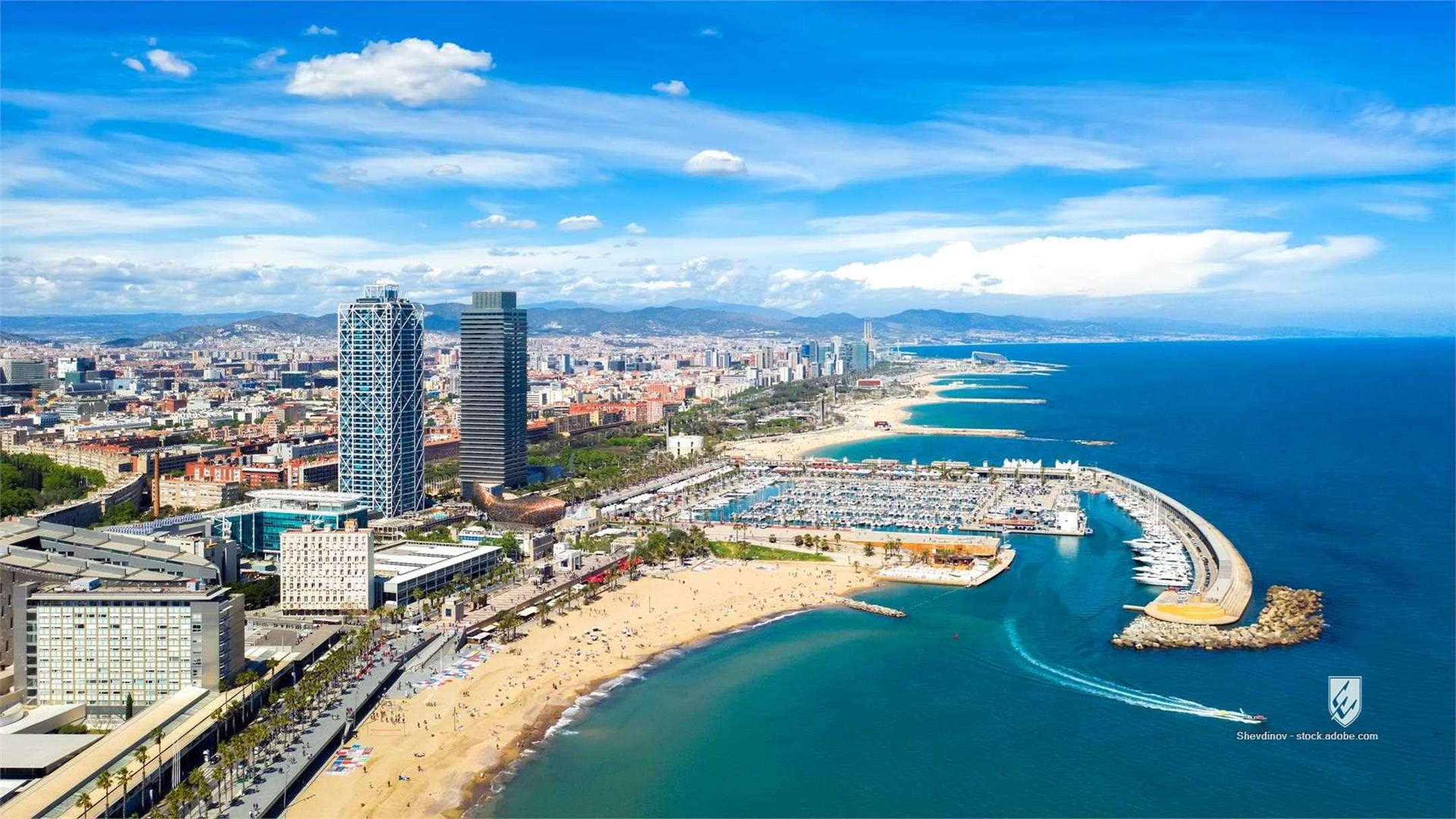 barcelona spain beach sea water city sand travel tourism mediterranean europe coastline sky catalonia vacation coast
