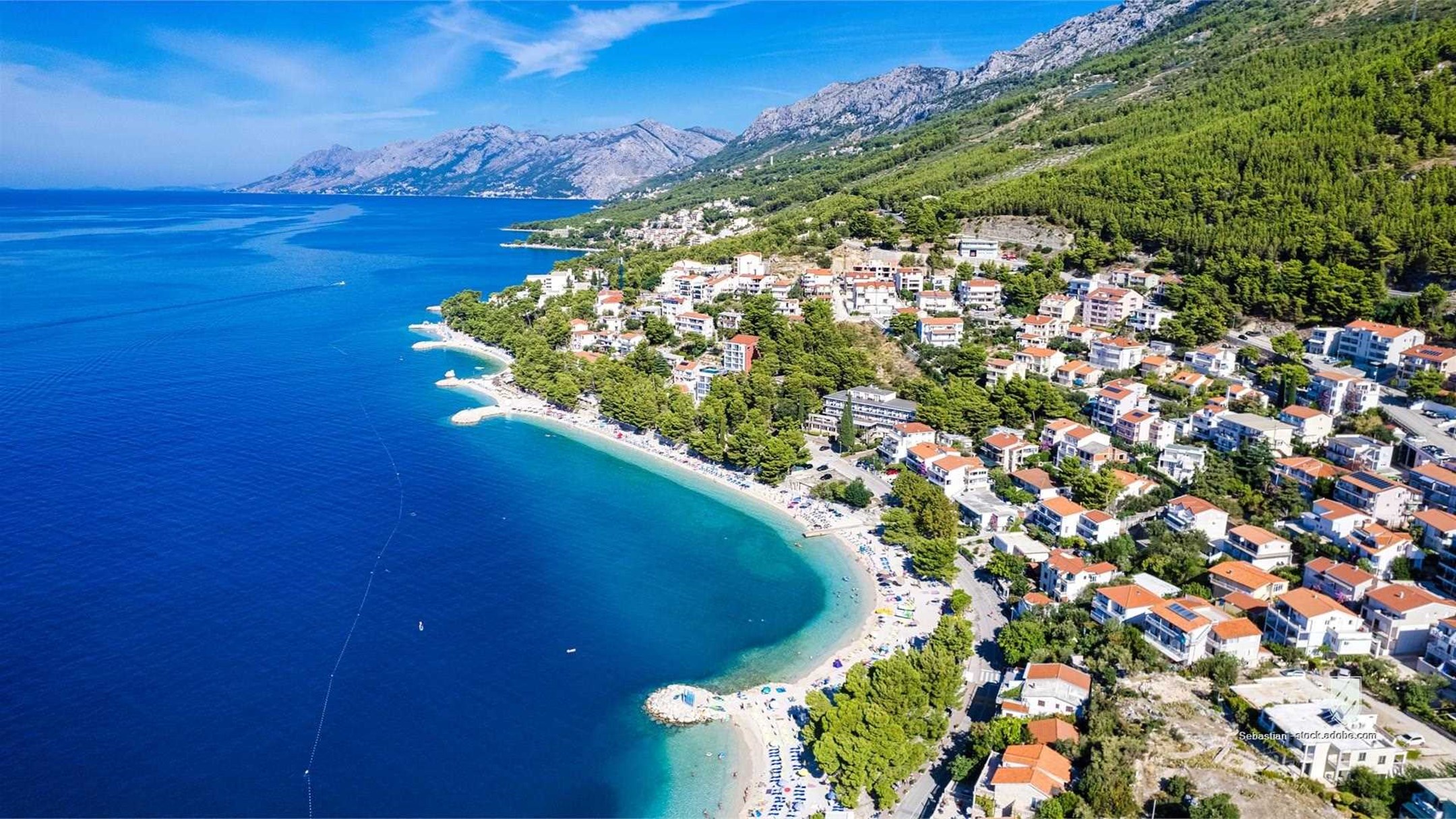 summer croatia croatia beach baska voda makarska travel brela background water beach nature house city landscape buildin