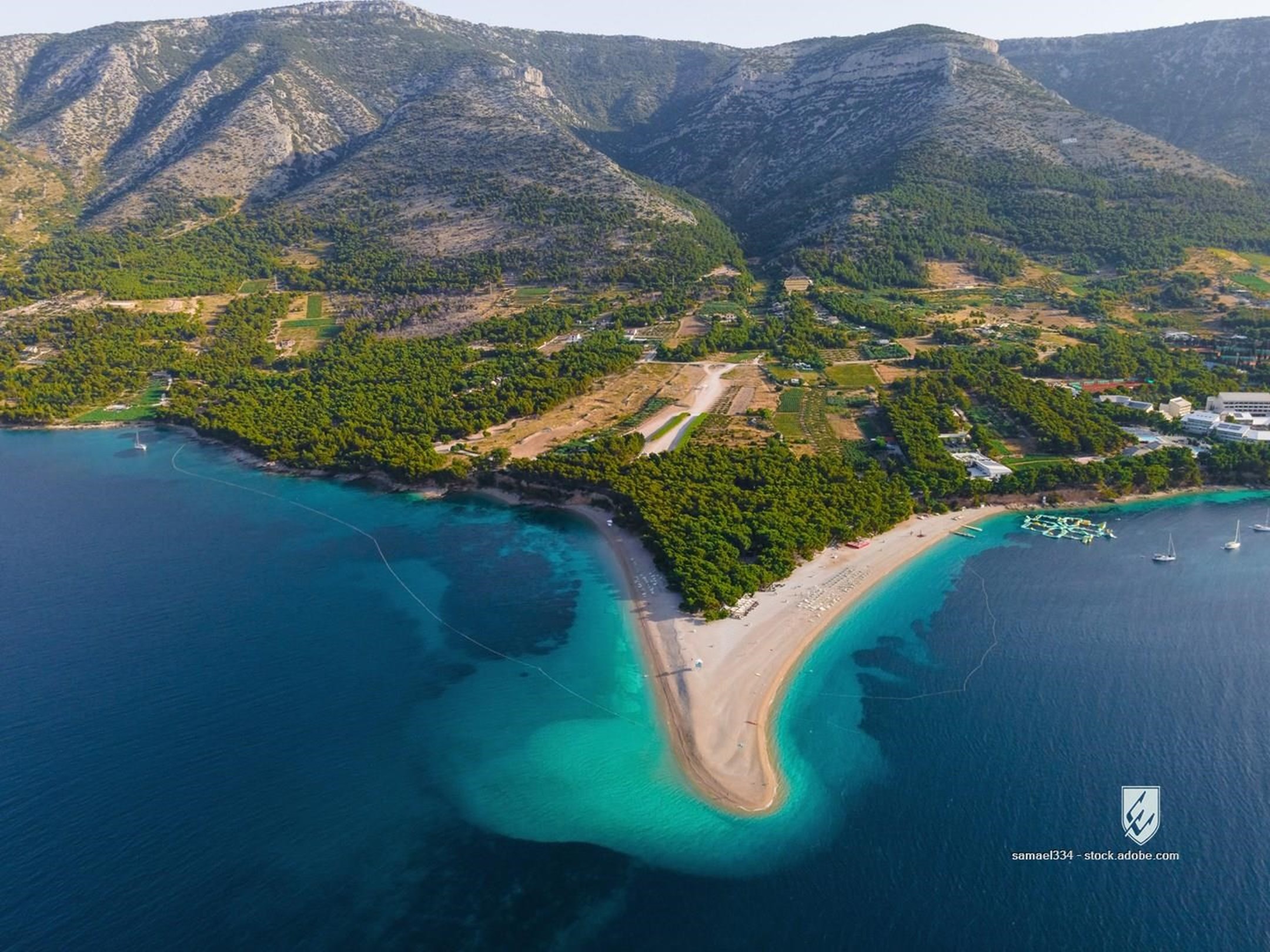 croatia beach zlatni rat brac aerial island top view drone bol adriatic sea mediterranean summer vacation resort sandy