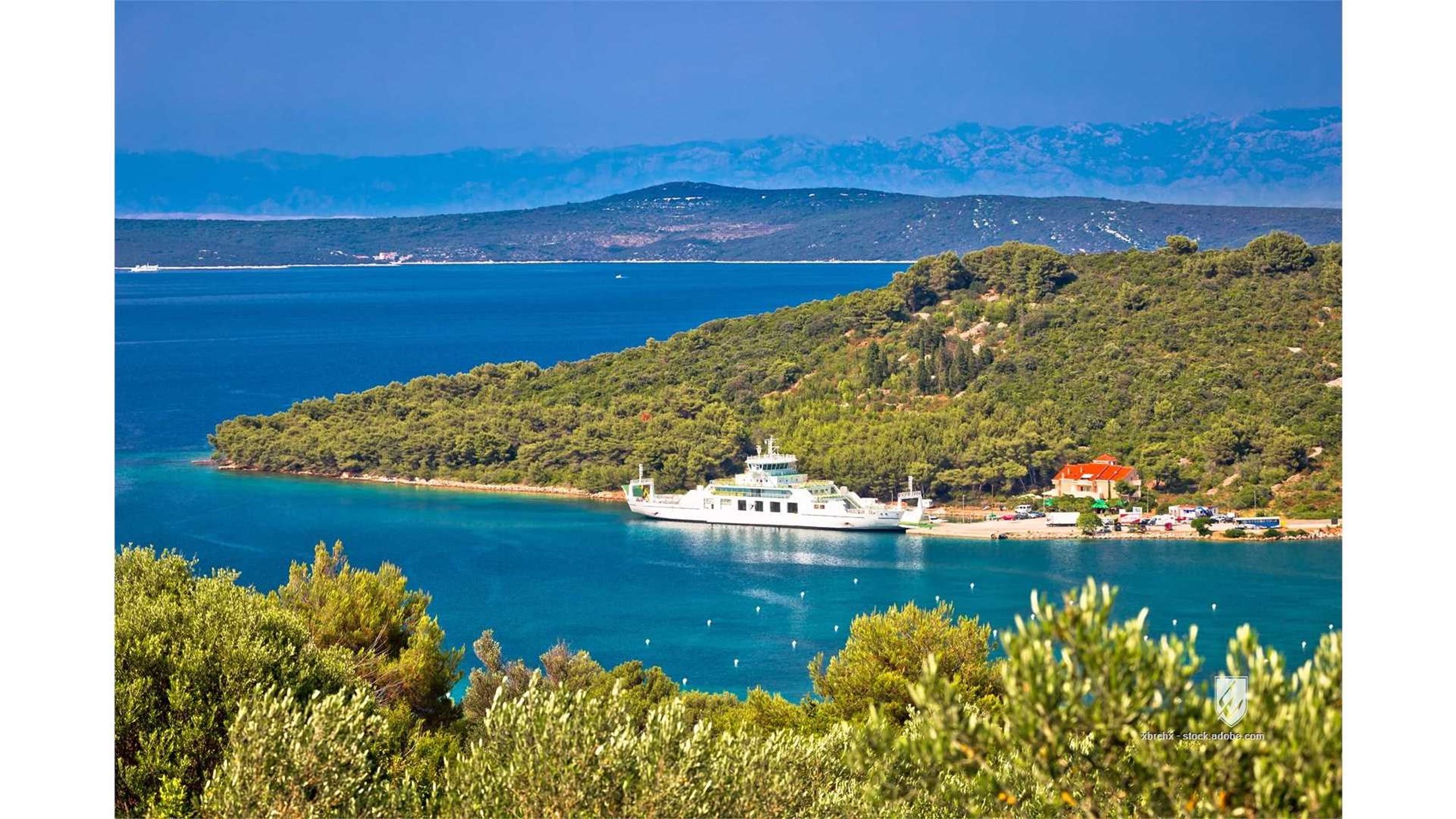 boat brbinj ferry port dugi otok sakarun saharun village bay aerial long island island blue summer sailboat sea ocean