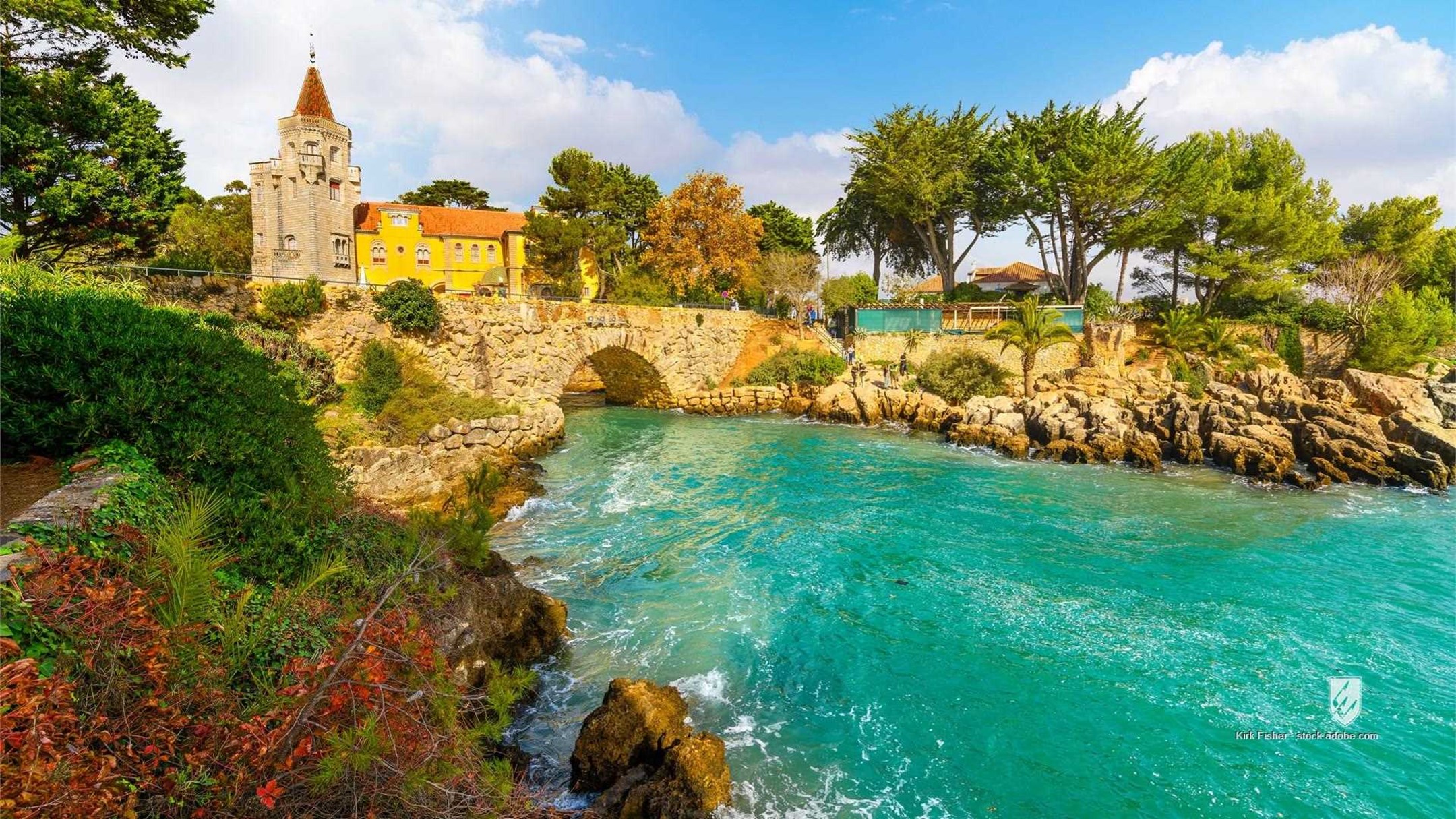 cascais portugal palace museum tower beach cove bay water ocean seaside waterfront rocky coastline bridge stone view sea