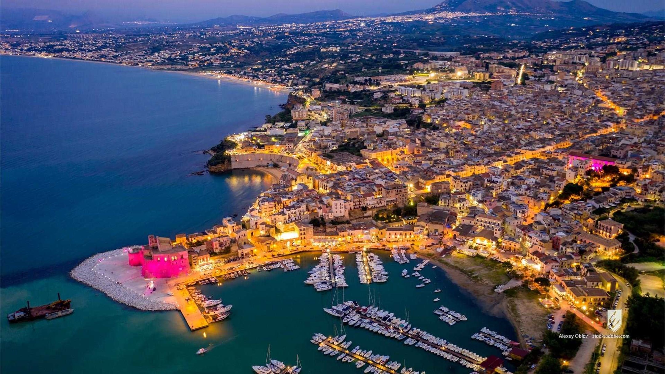 blue building castellamare city del europe european golfo house italy mediterranean old sicily summer tourism town trave