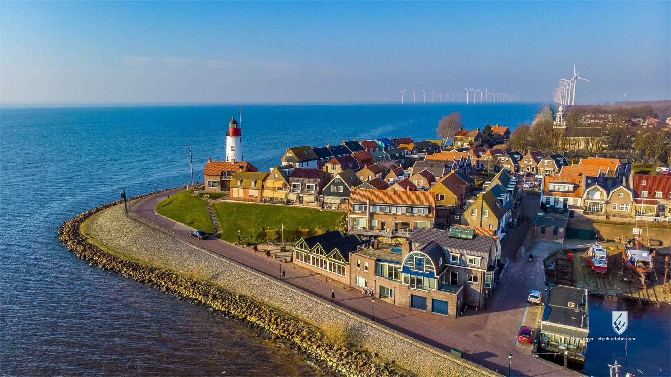 urk netherlands village dutch harbor fishing sunset holland lighthouse boats harbour aerial architecture beautiful