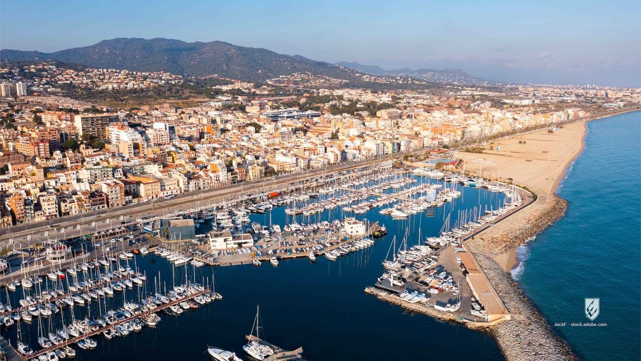 el masnou city catalonia spain coastal gulf seaboard shore mediterranean water quay promenade harbor port yachts archite