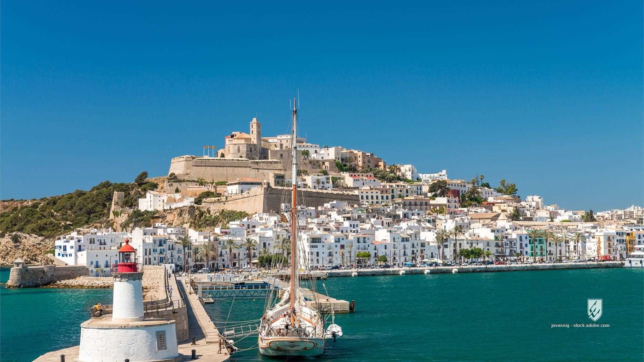 ibiza town port eivissa spain city blue landscape sea view white mediterranean balearic boat summer water travel europe