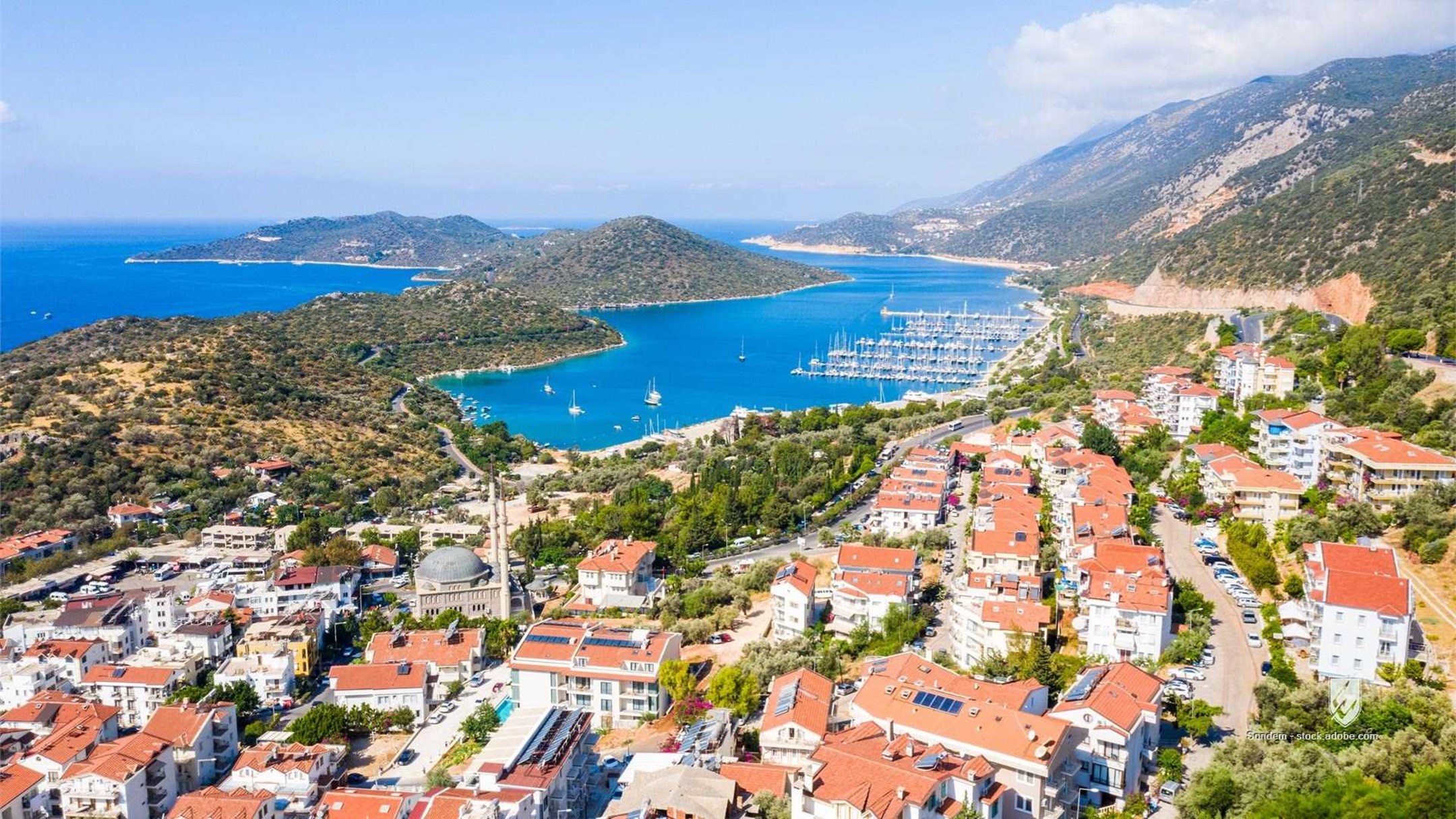 sea beach bay mediterranean turkey antalya kaş coastline town city landscape summer view sky coast horizon tourism trave