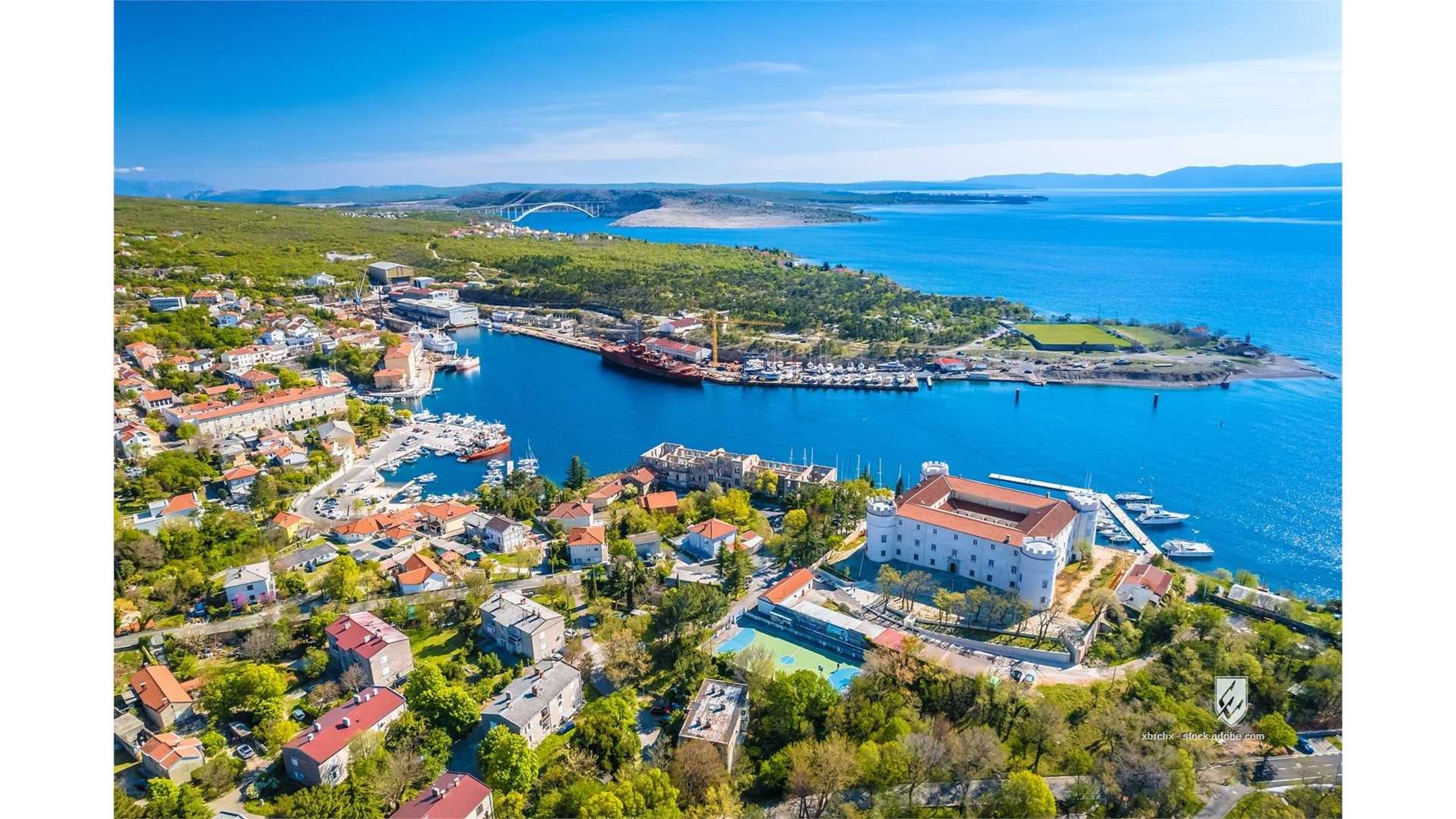 kraljevica bakar kvarner summer roman arena slatina aerial bay waterfront croatia town city mediterranean destination