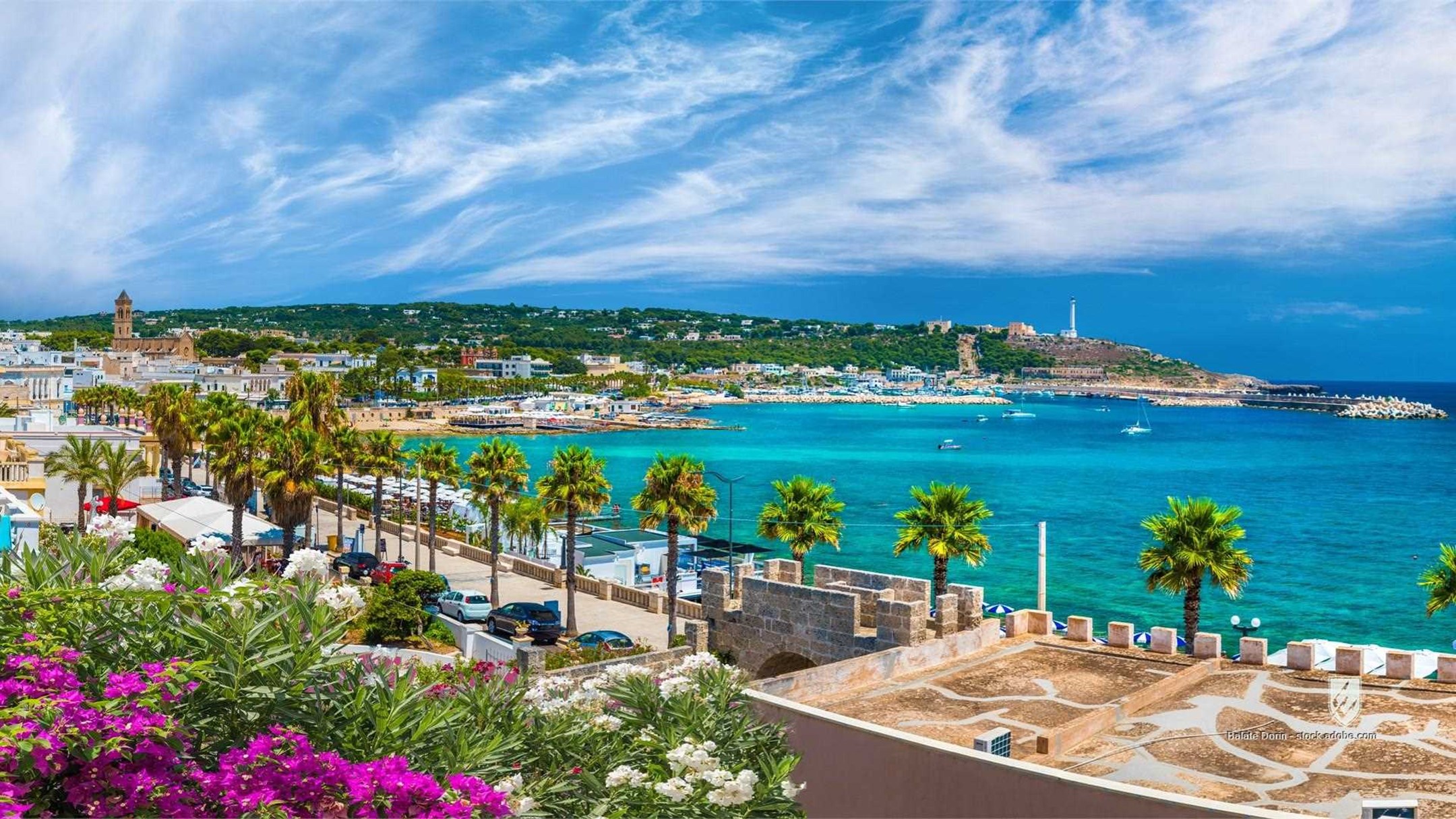 adriatic aerial apulia blue boat boats city coast di europe green harbor italian italy landmark landscape leuca lighthou