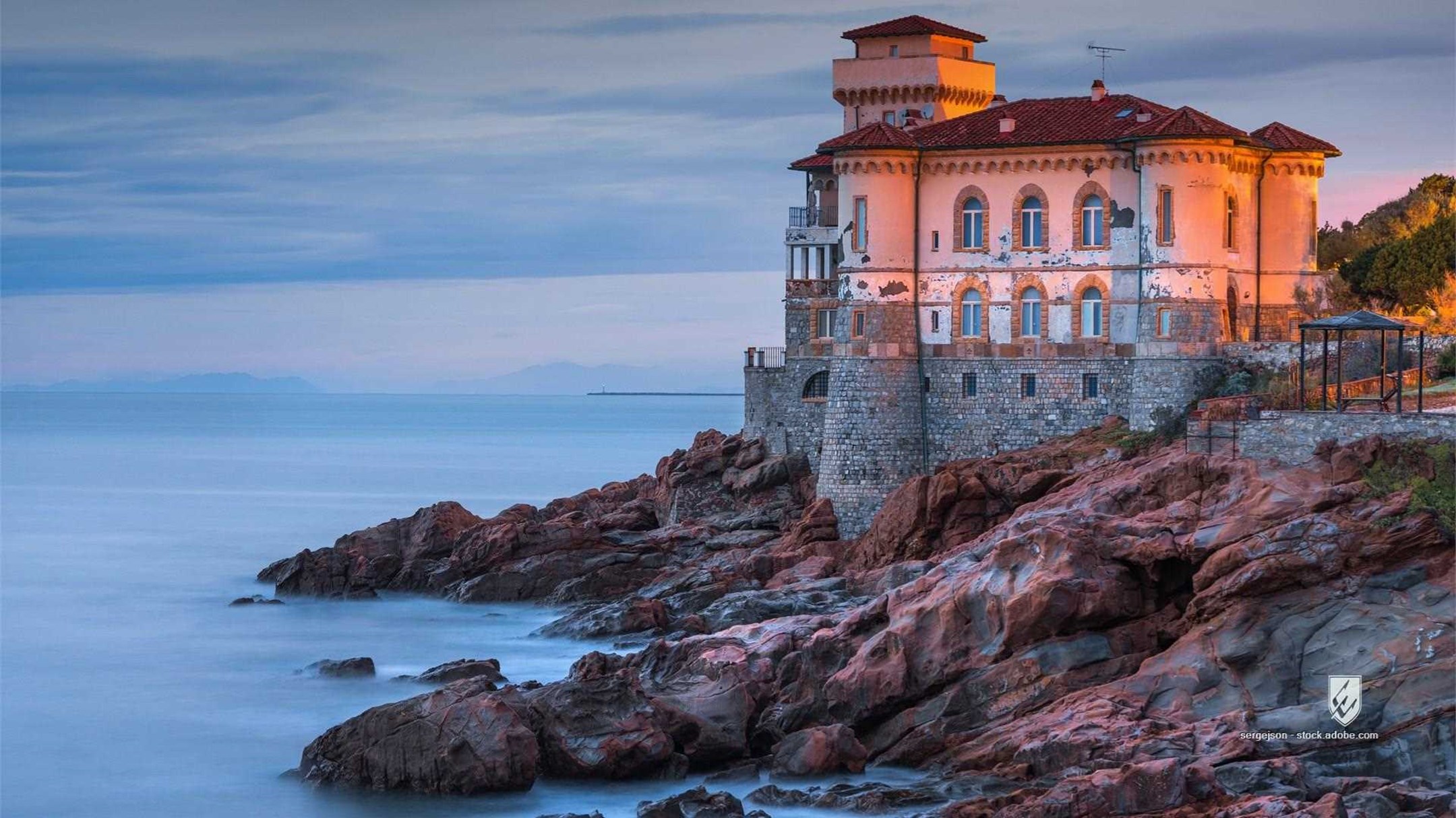 beautiful shore coastline cliff luxury house knight vacation destinations summer lonely alone real estate villa palace