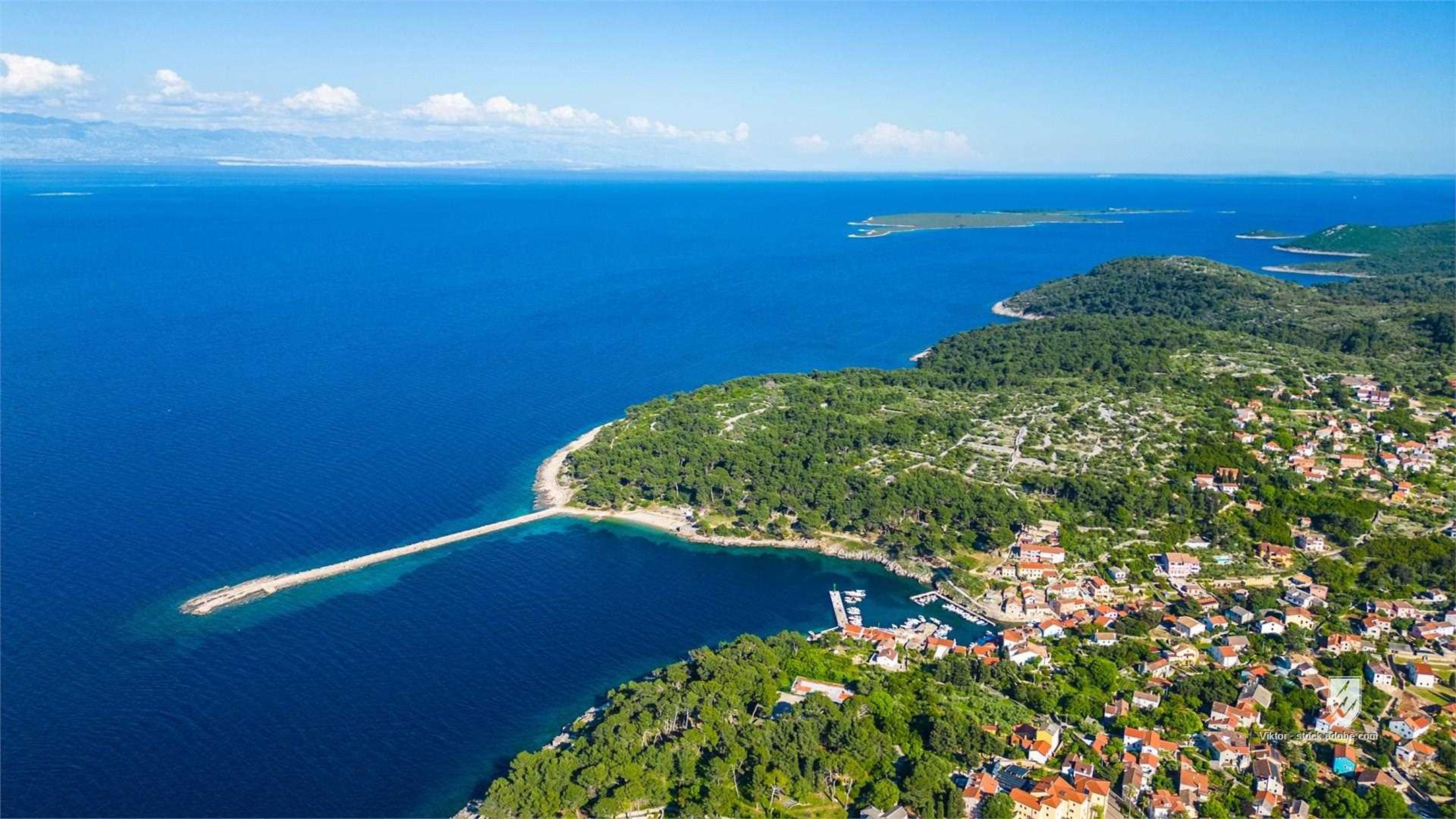 veli losinj losinj island croatia drone aerial adriatic sea historic town old architecture coastal fishing village