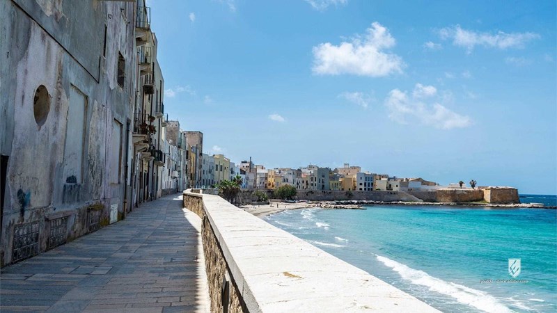 promenade beach street tourism sea Marsala Trapani Sicily Italy groyne water seafront seawall house breakwater Mediterra
