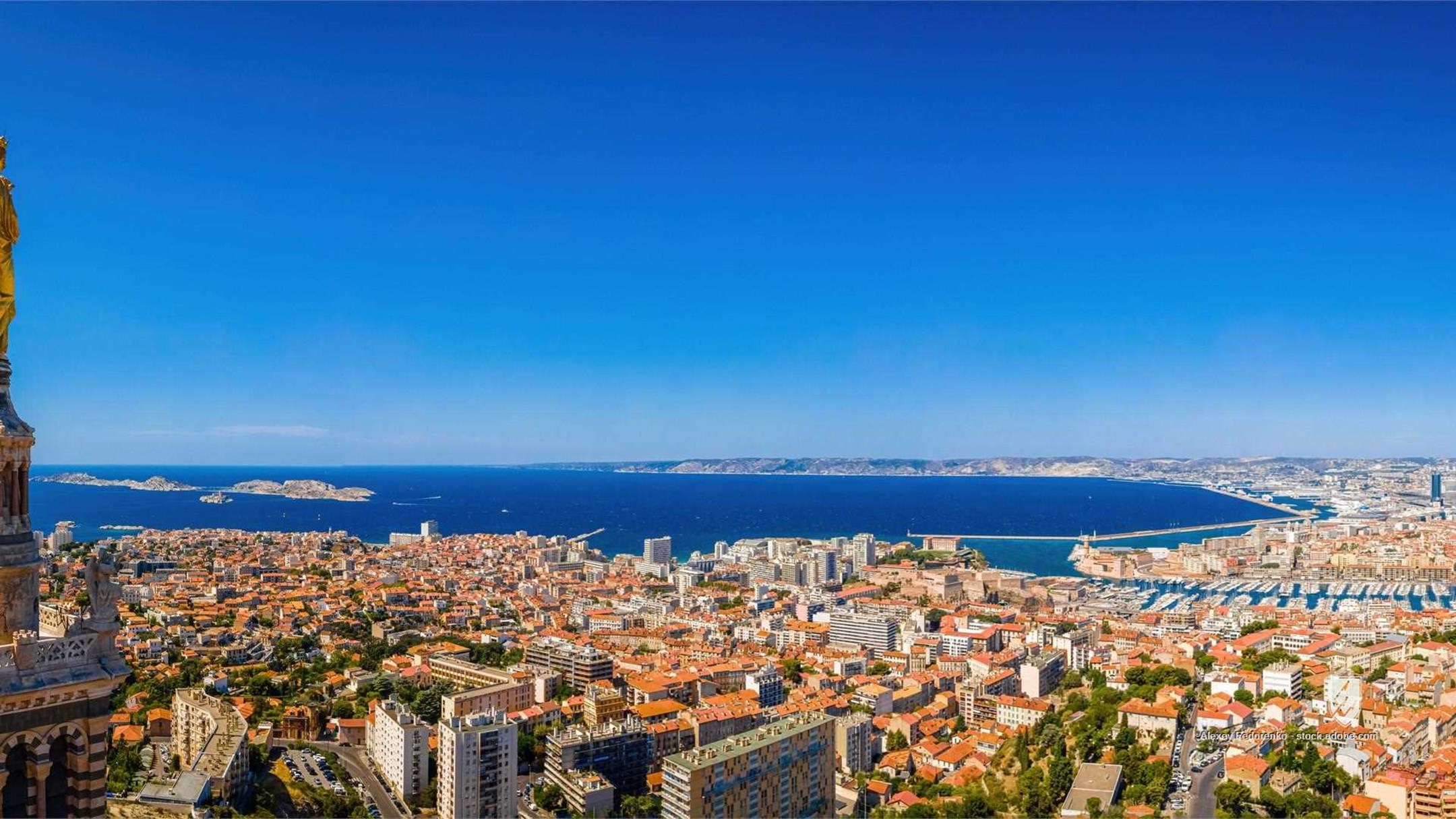 Basilique Notre-Dame-de-la-Garde Old Port aerial ancient architecture bay blue boat building cathedral center church