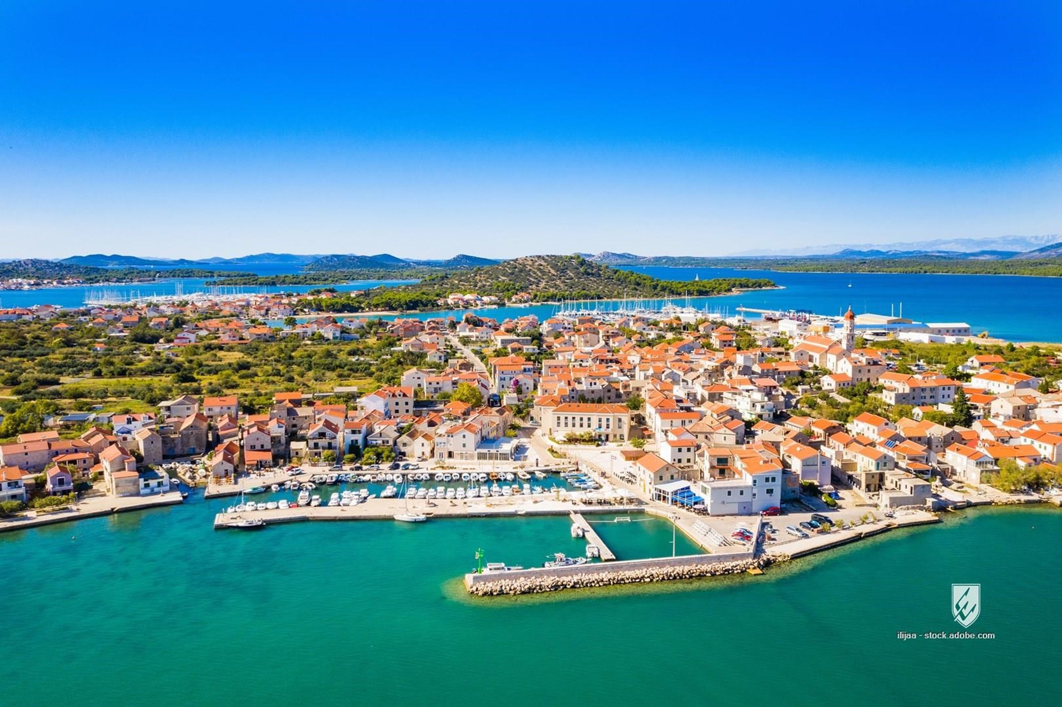 sea water blue panorama landscape harbor city sky beach travel croatia summer island coast town bay greece view europe a