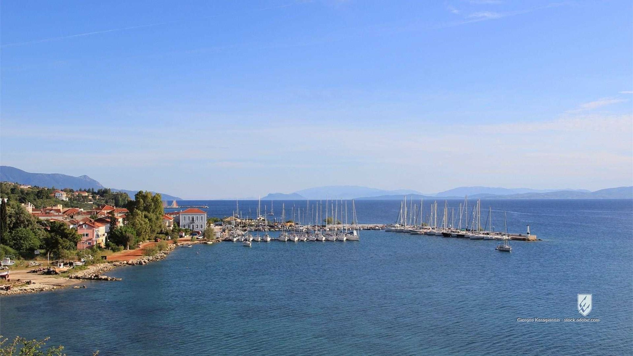palairos village aitoloakarnanía harbor greece marina sailing boats summer aetolia acarnania boat sea panorama water