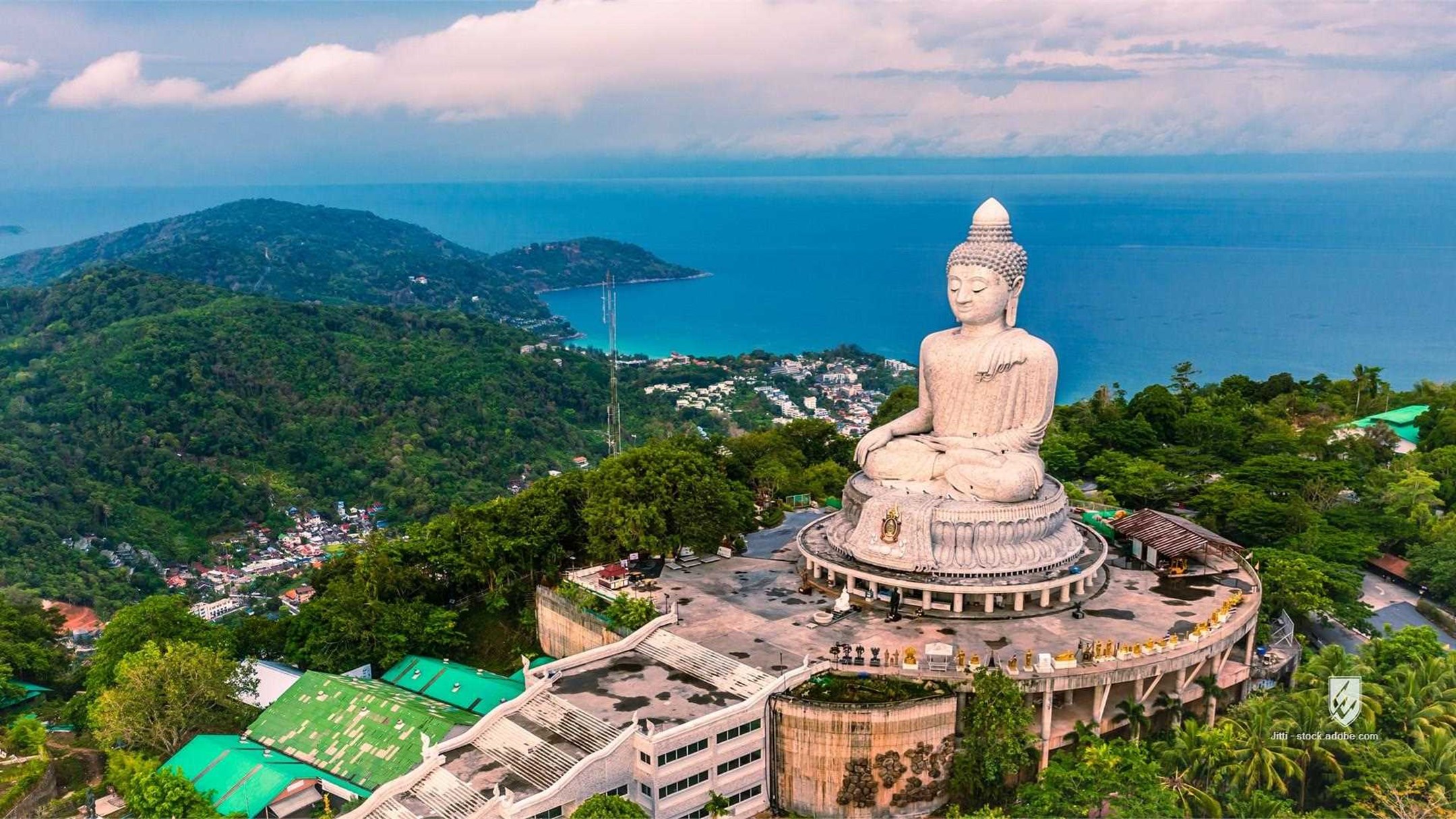 big buddha buddha image phuket thailand statue buddhist buddhism background white phuket island panorama big landmark