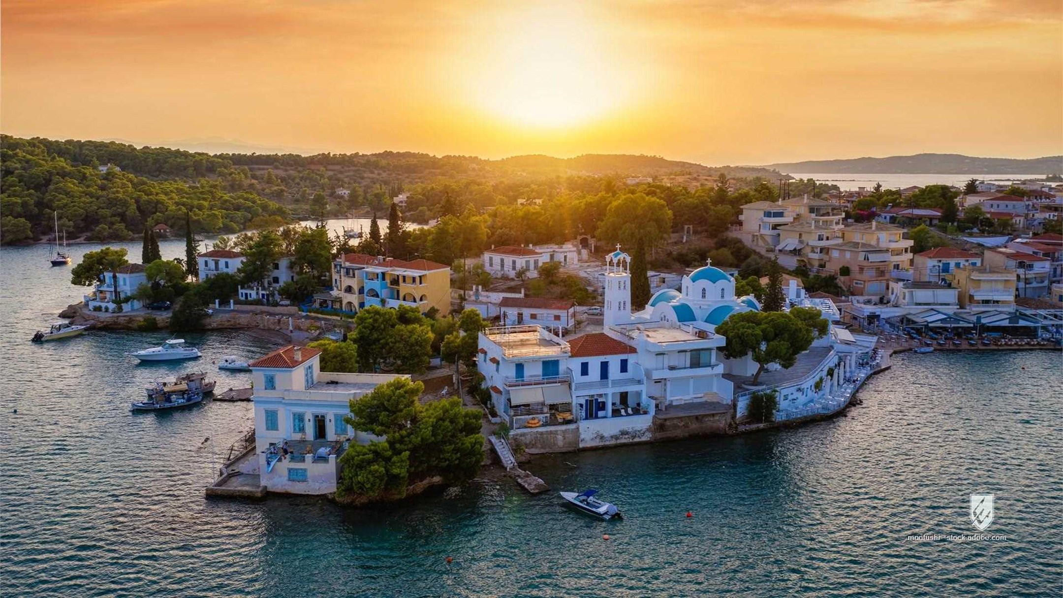 traditional sky ermioni yachts pier argolida day summer drone porto heli sunny travel mediterranean coast europe citysca