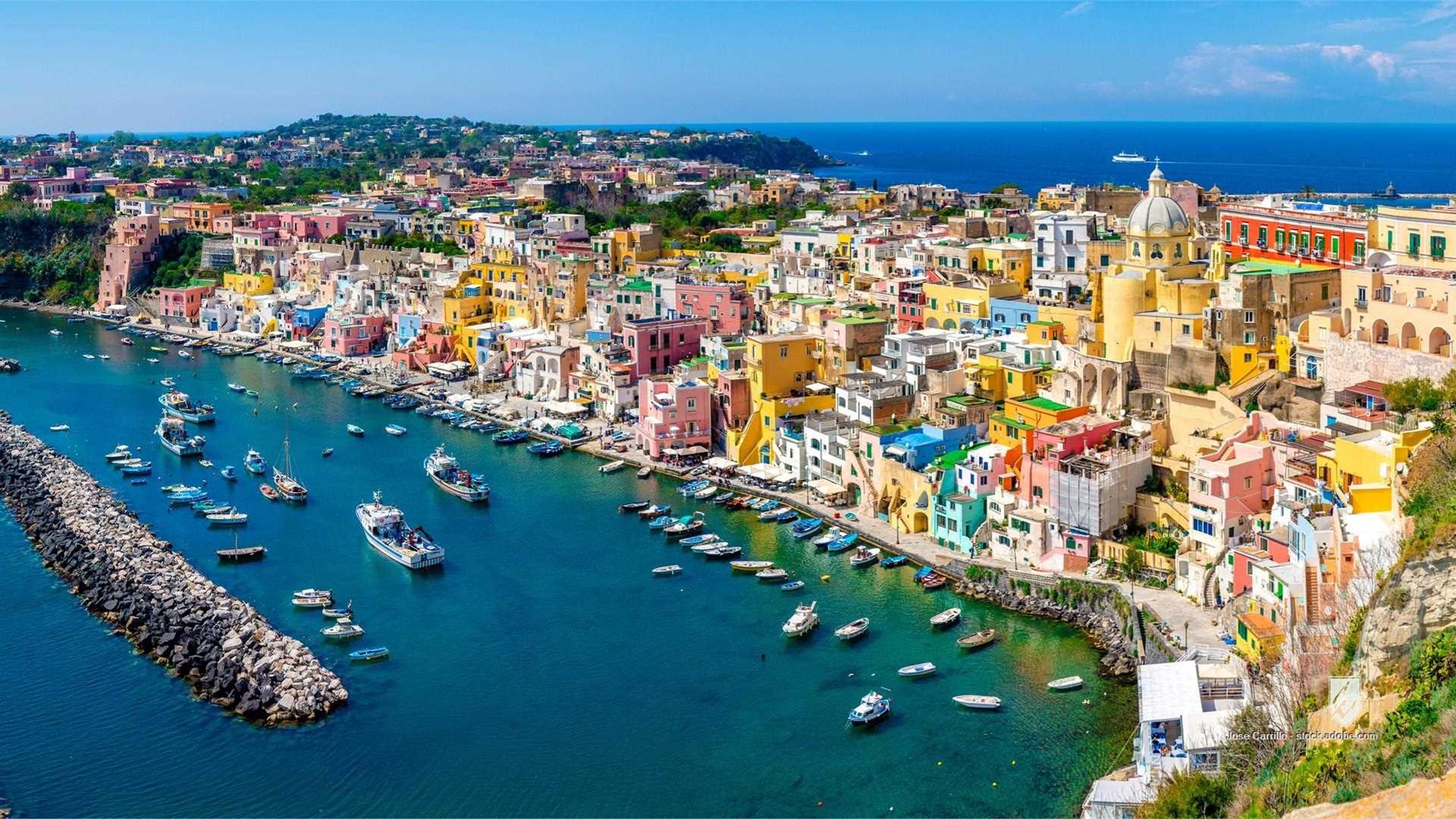 beautiful mediterranean panorama italian vacation summer coast travel procida panoramic colorful tourism landscape