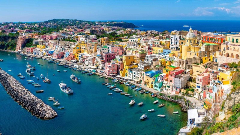 beautiful mediterranean panorama italian vacation summer coast travel procida panoramic colorful tourism landscape