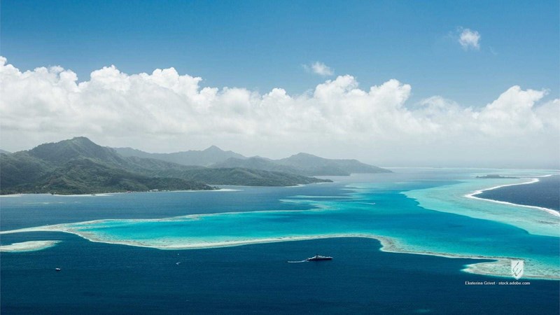 polynesia french aerial raiatea society scenery above altitude barrier beach bright clouds coast coastal coastline coral