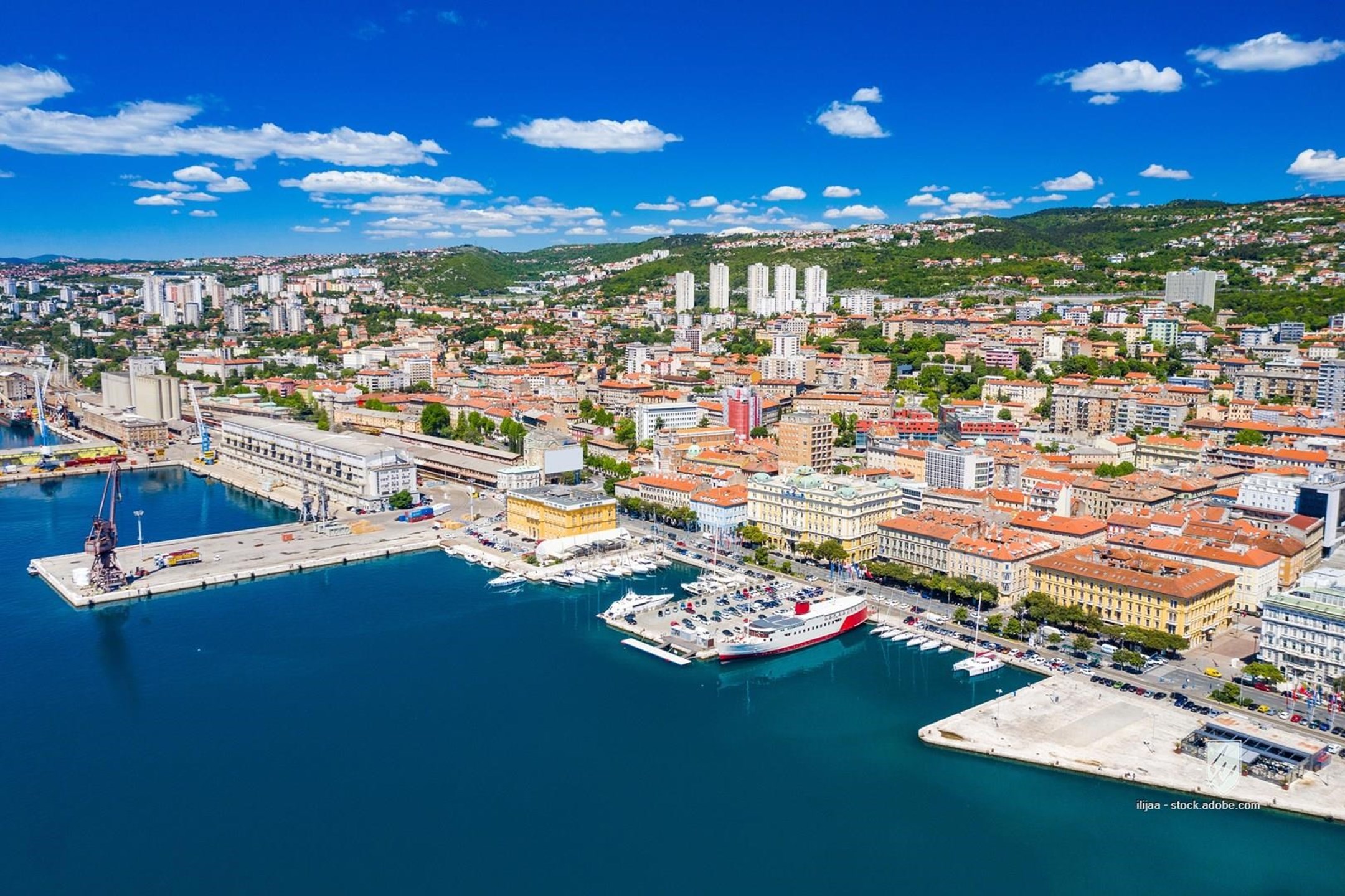 sea city harbor water travel blue town greece panorama summer bay croatia port sky europe coast view landscape tourism a