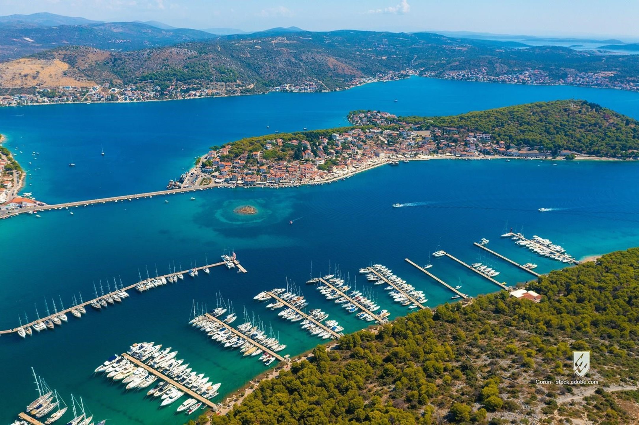 croatia seashore rogoznica marina seafront aerial adriatic sea coast landscape harbour holiday town hrvatska village