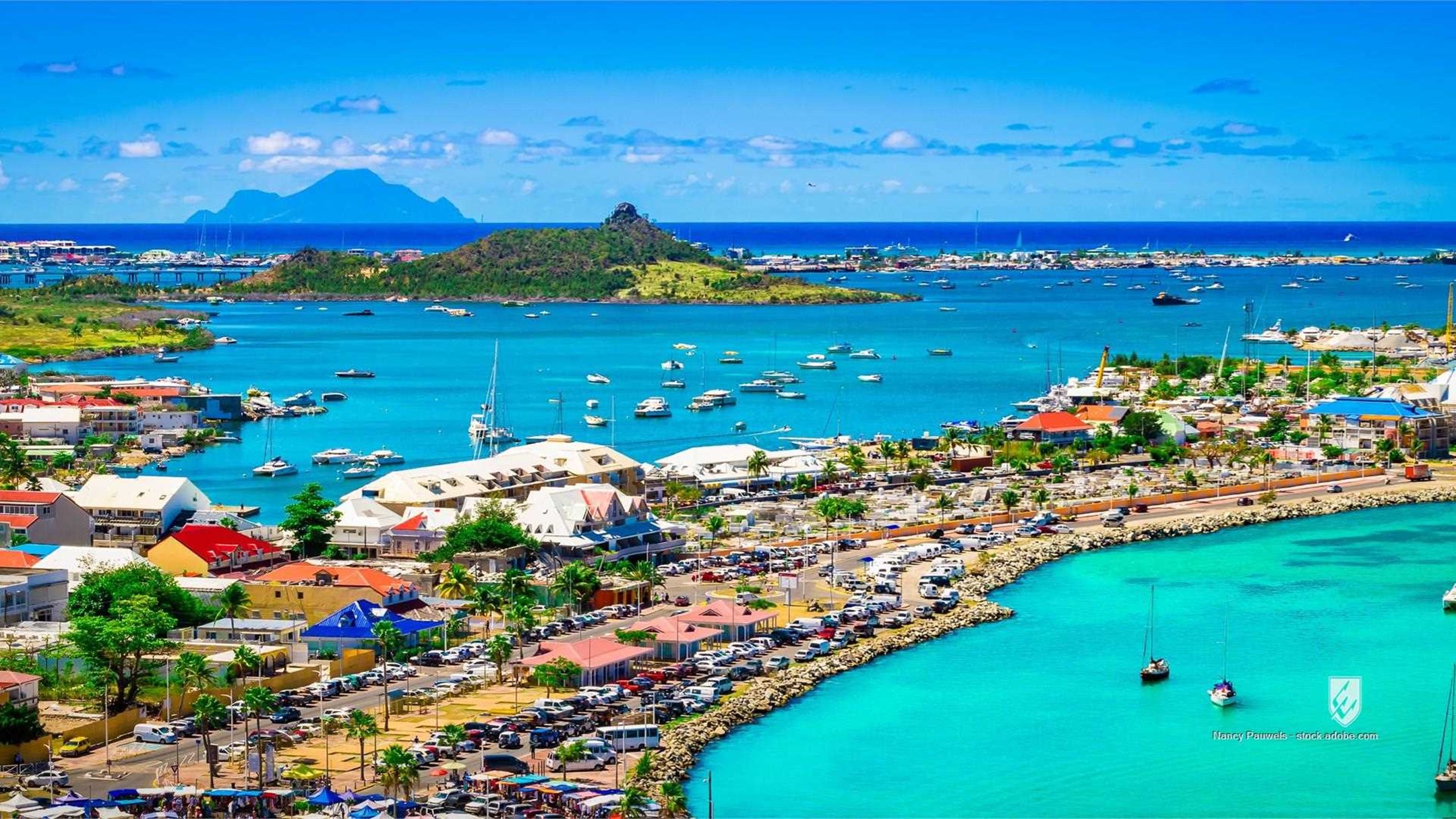 marigot st martin landscape panorama panoramic harbor marina saint martin view skyline sea town bay sint maarten port