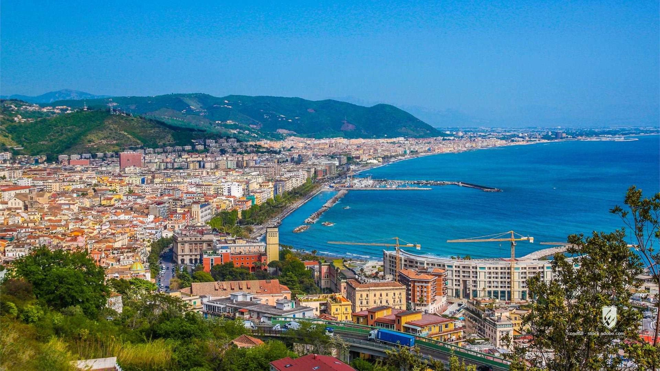 italy salerno view aerial sea harbor gulf sky travel landscape outdoors building house city tourism urban europe transpo