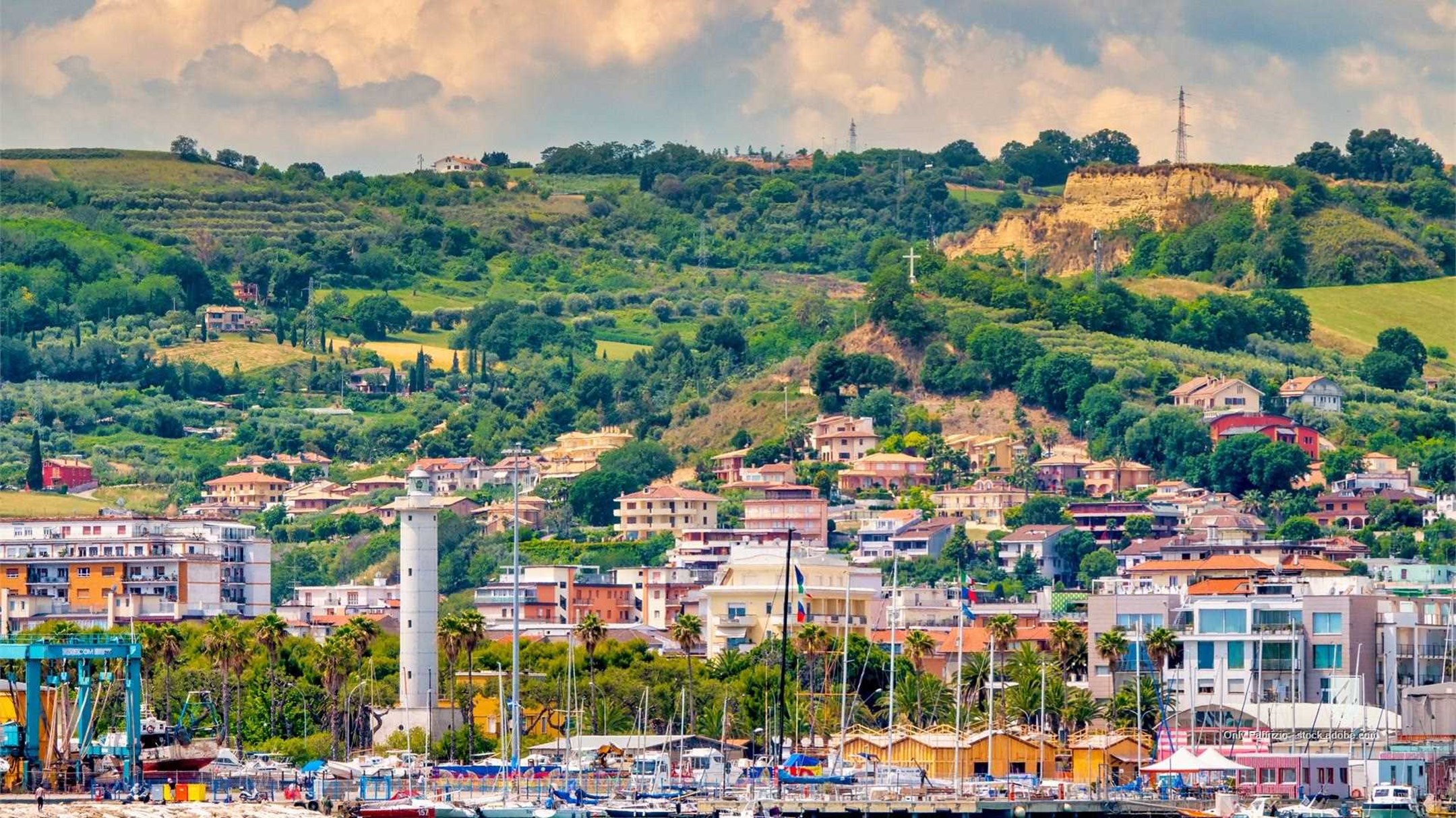 San Benedetto del Tronto Marche Italy Italian docks harbour lighthouse hills paese alto adriatic sea panorama landscape