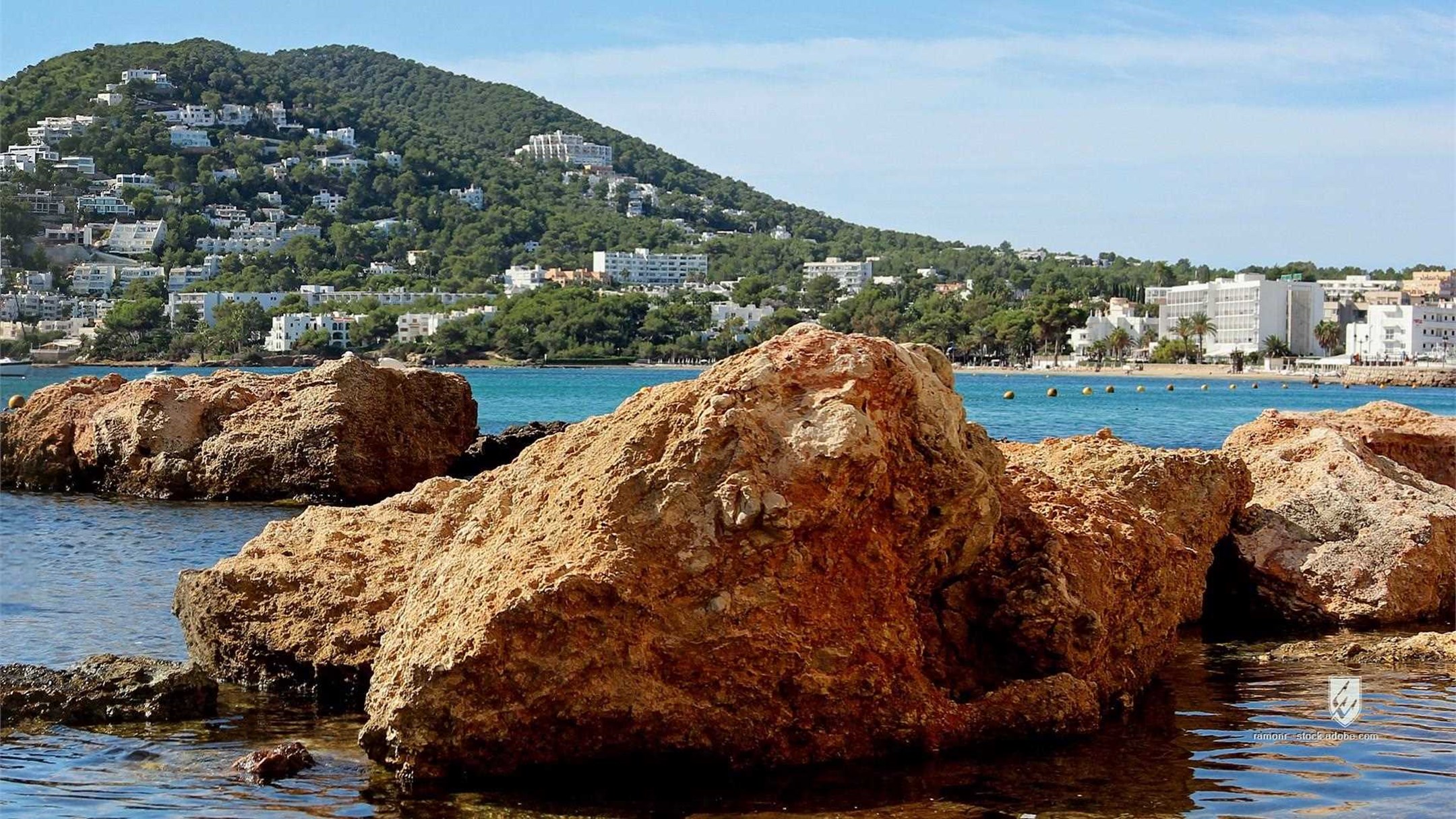 rocks rock stones cliff Santa Eulària des Riu Ibiza Spain europe isle island Mediterranean Sea Mediterranean beach