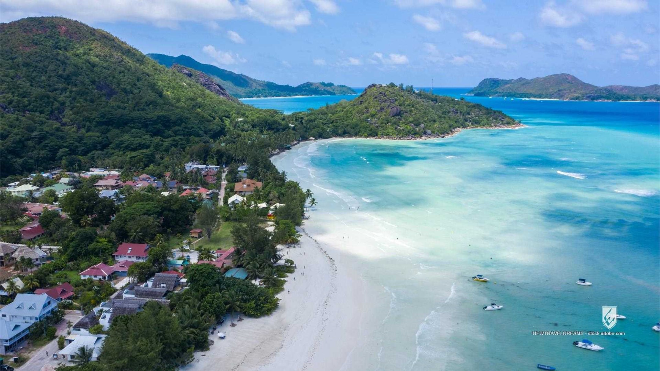 anse volbert beach tranquil paradise praslin island island anse volbert praslin aerial background bay beautiful blue